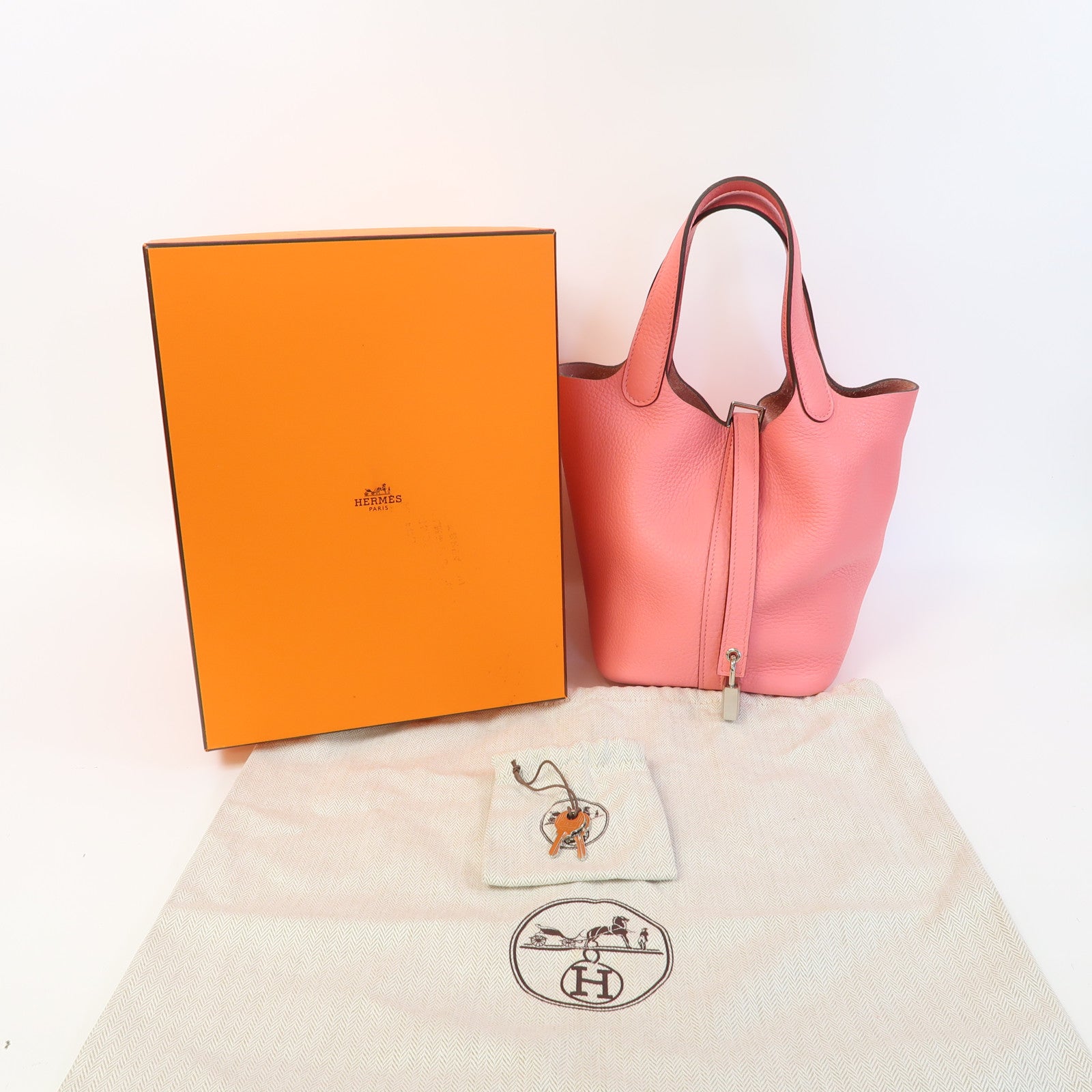 HERMES Clemence皮革Picotin PM銀扣手挽袋Rose Azalee杜鵑粉色