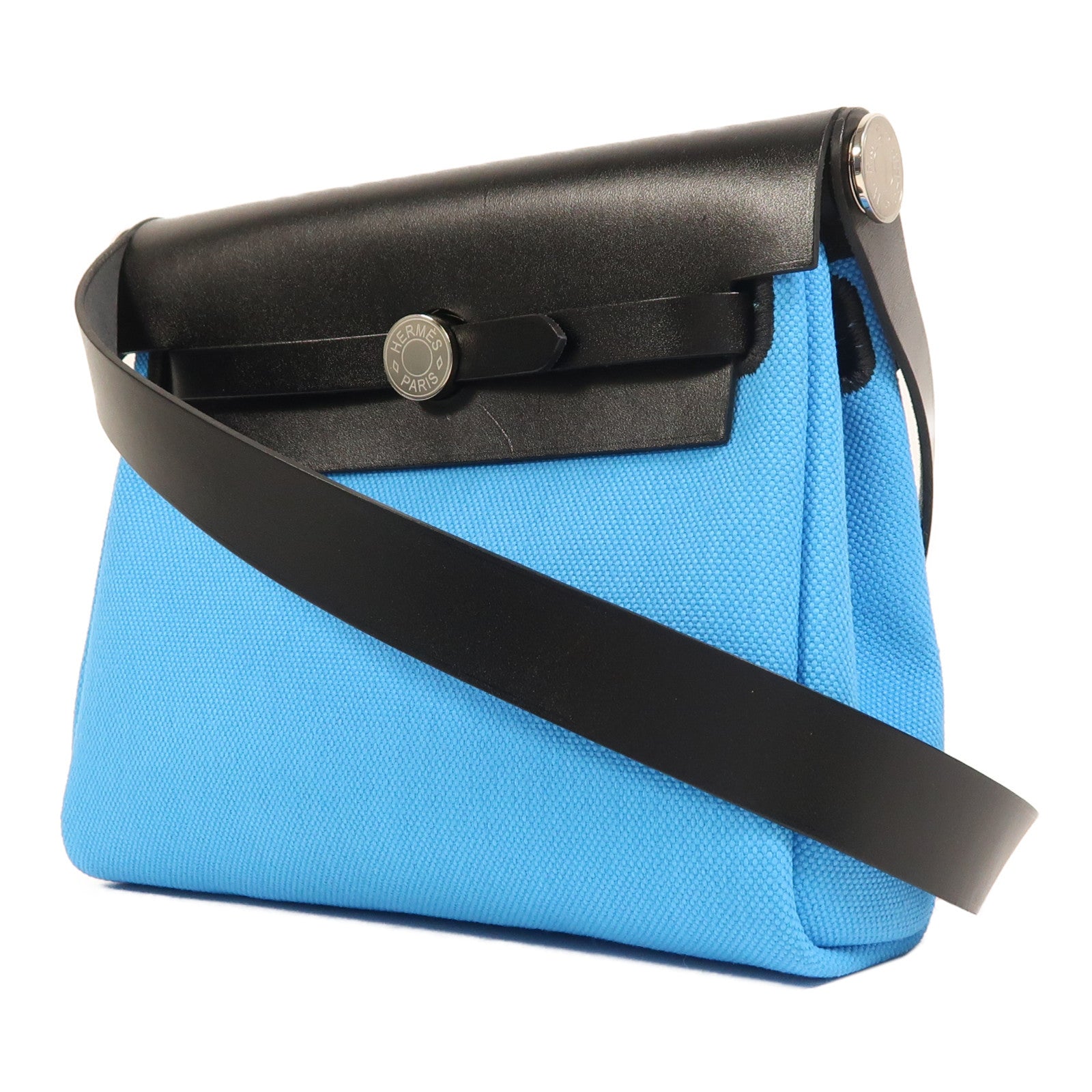 HERMES 【激減優惠】帆布Herbag Zip 20銀扣肩背袋Bleu Riviera/Noir
