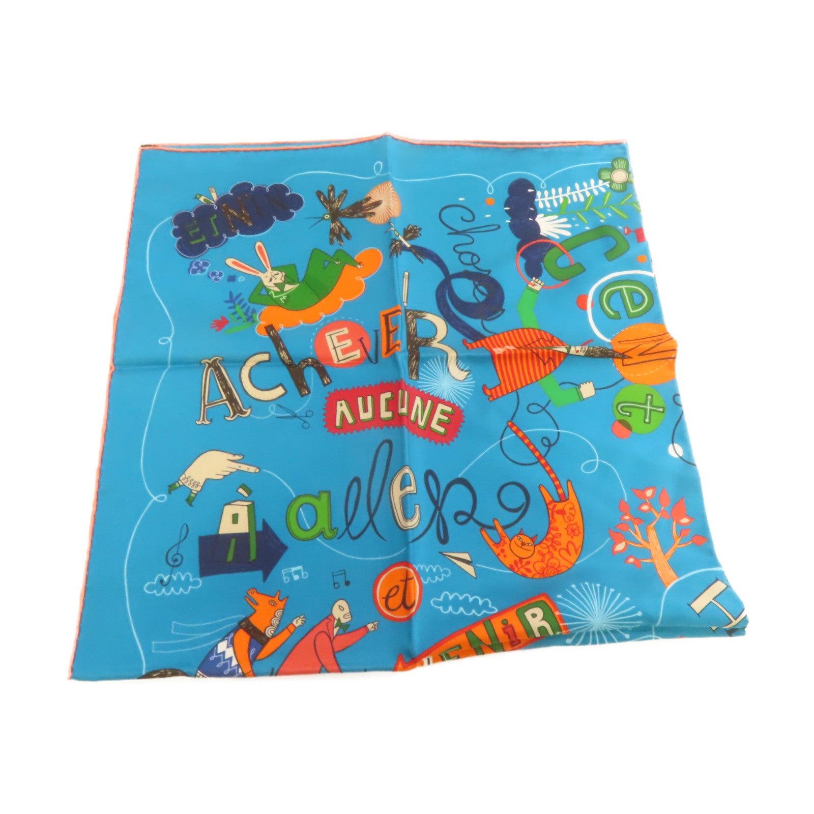HERMES 【激減優惠】絲質Scarf 90x90絲巾藍綠色/彩色