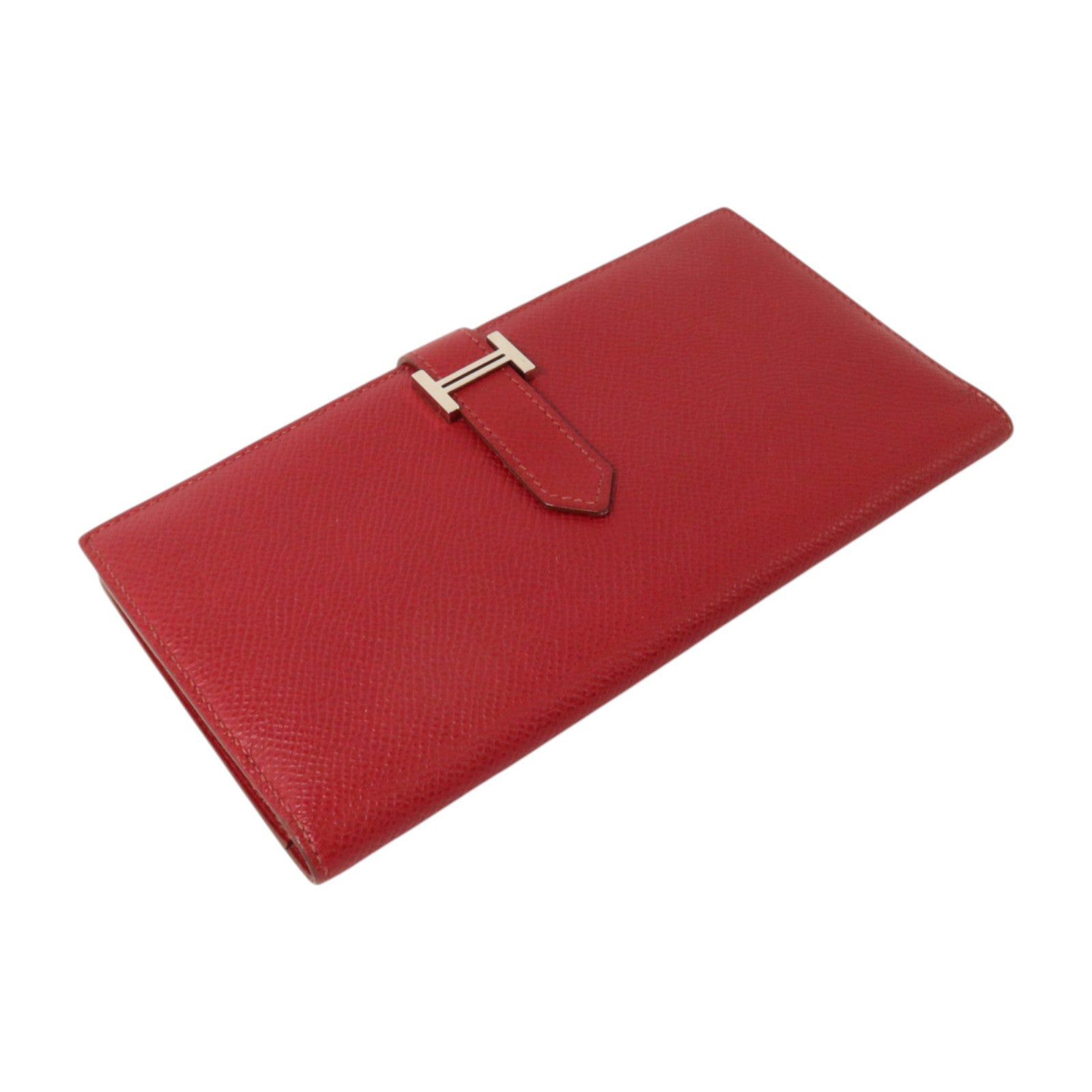 HERMES Epsom皮革Bearn Long Wallet銀扣長錢包Rouge Grenade