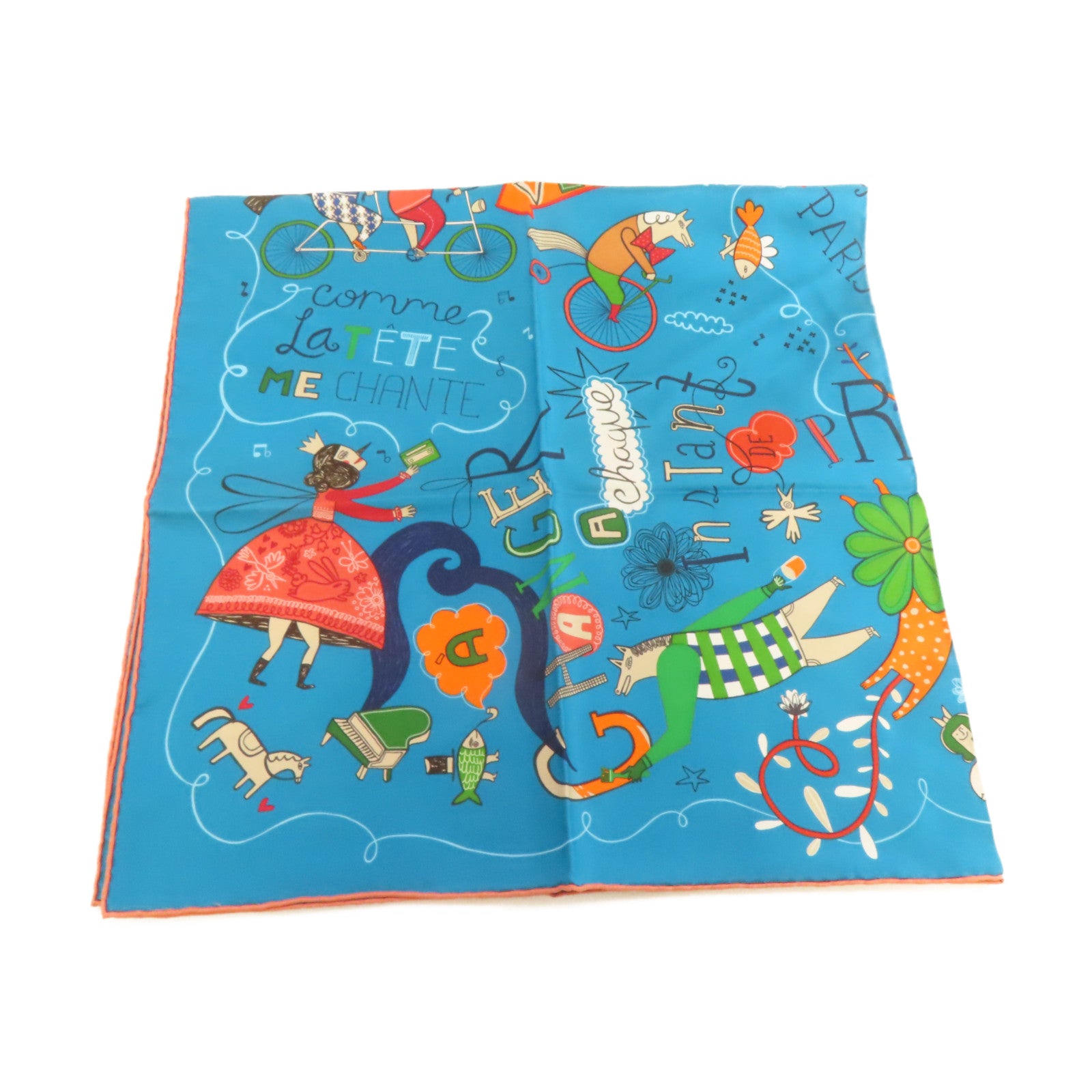 HERMES 【激減優惠】絲質Scarf 90x90絲巾藍綠色/彩色