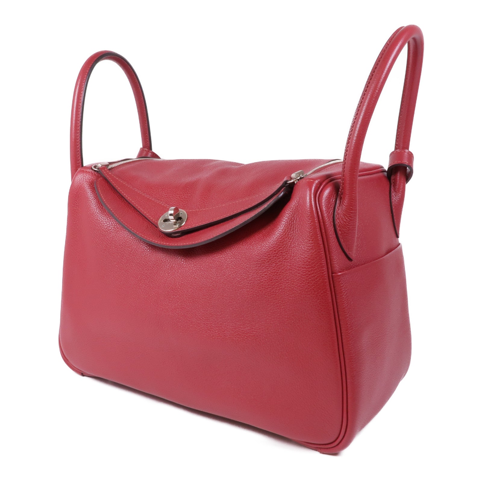 HERMES Clemence皮革Lindy 30銀扣肩背袋Rouge Casaque