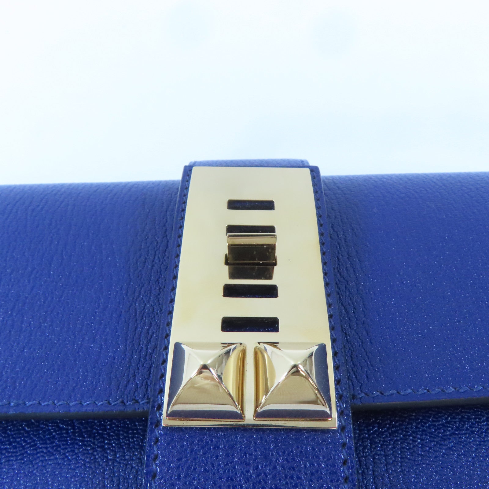 HERMES 【激減優惠】Chevre皮革Medor Clutch金扣手拿包藍色