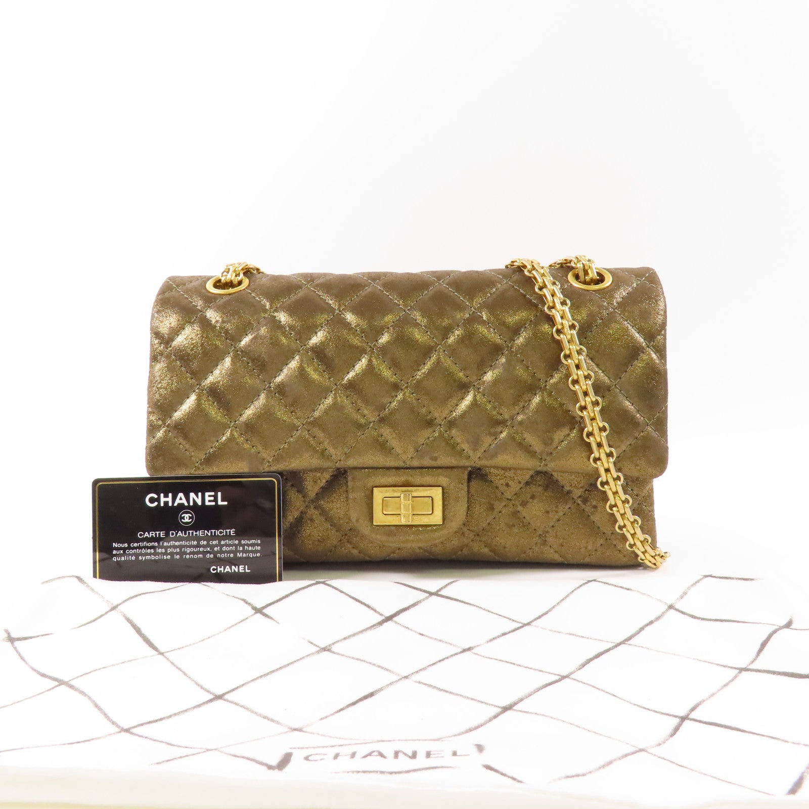 CHANEL CC GHW 2.55 Chain Shoulder Bag Calfskin Leather Gold