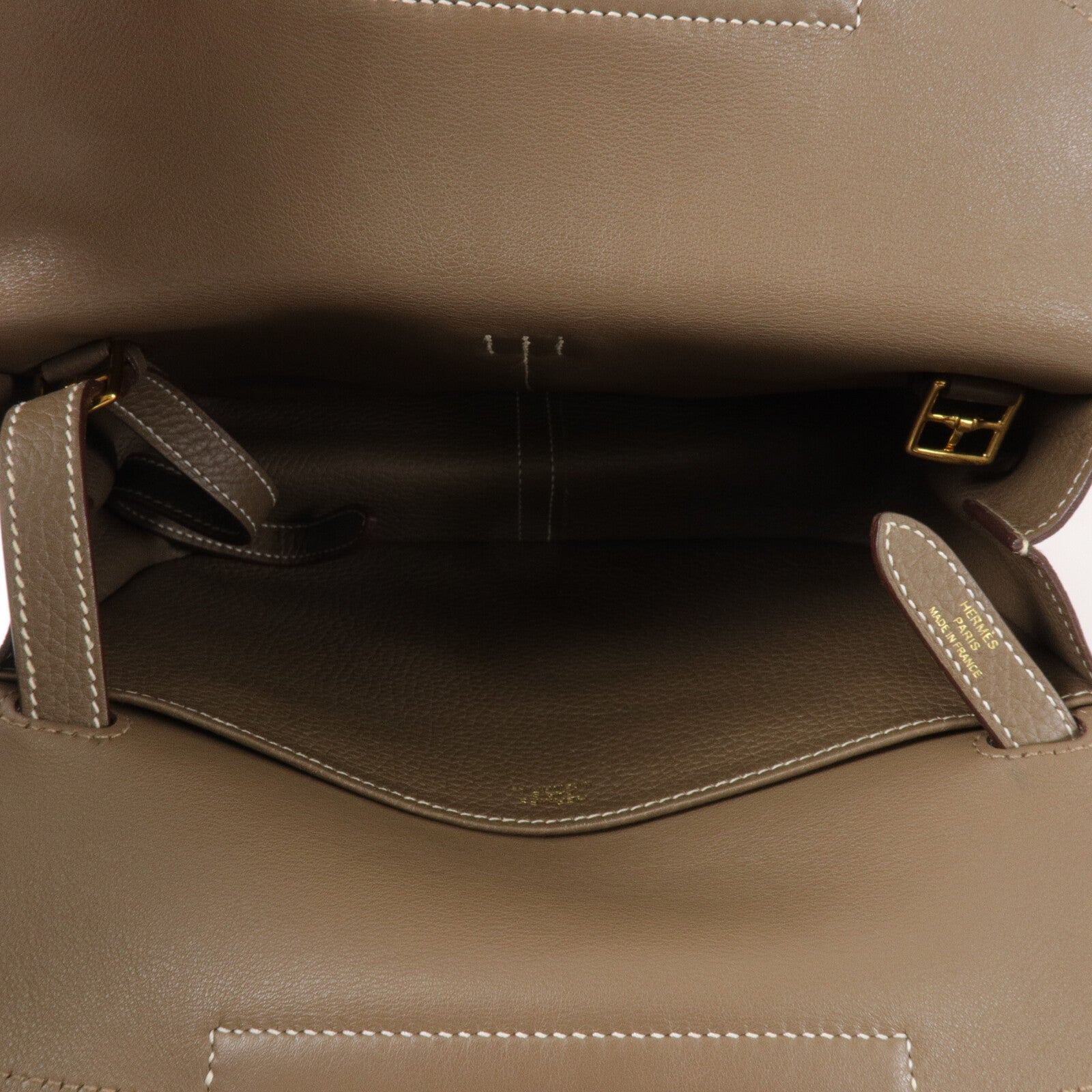 HERMES Clemence皮革Halzan 25手挽肩背兩用袋Etoupe