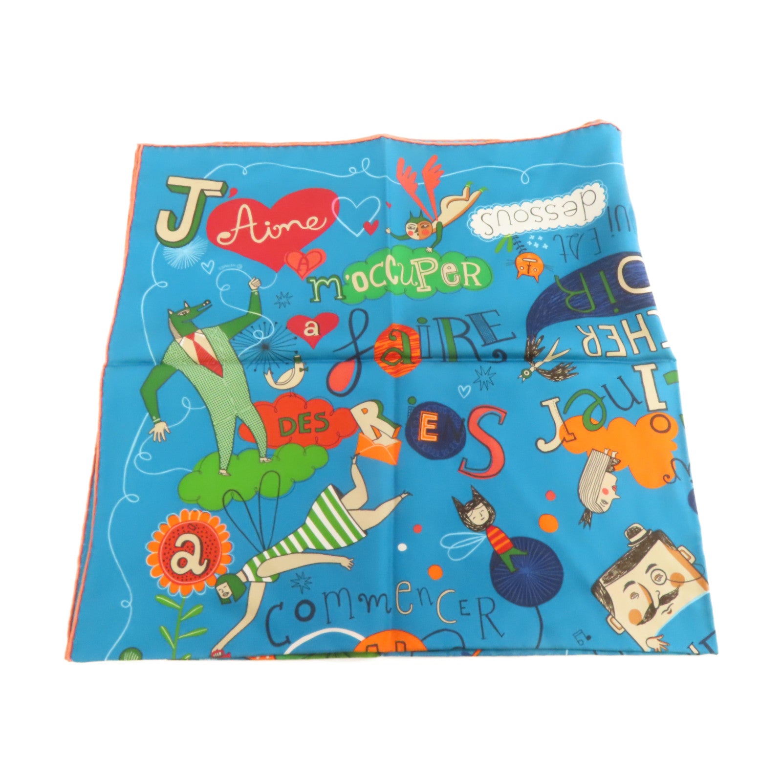 HERMES 【激減優惠】絲質Scarf 90x90絲巾藍綠色/彩色