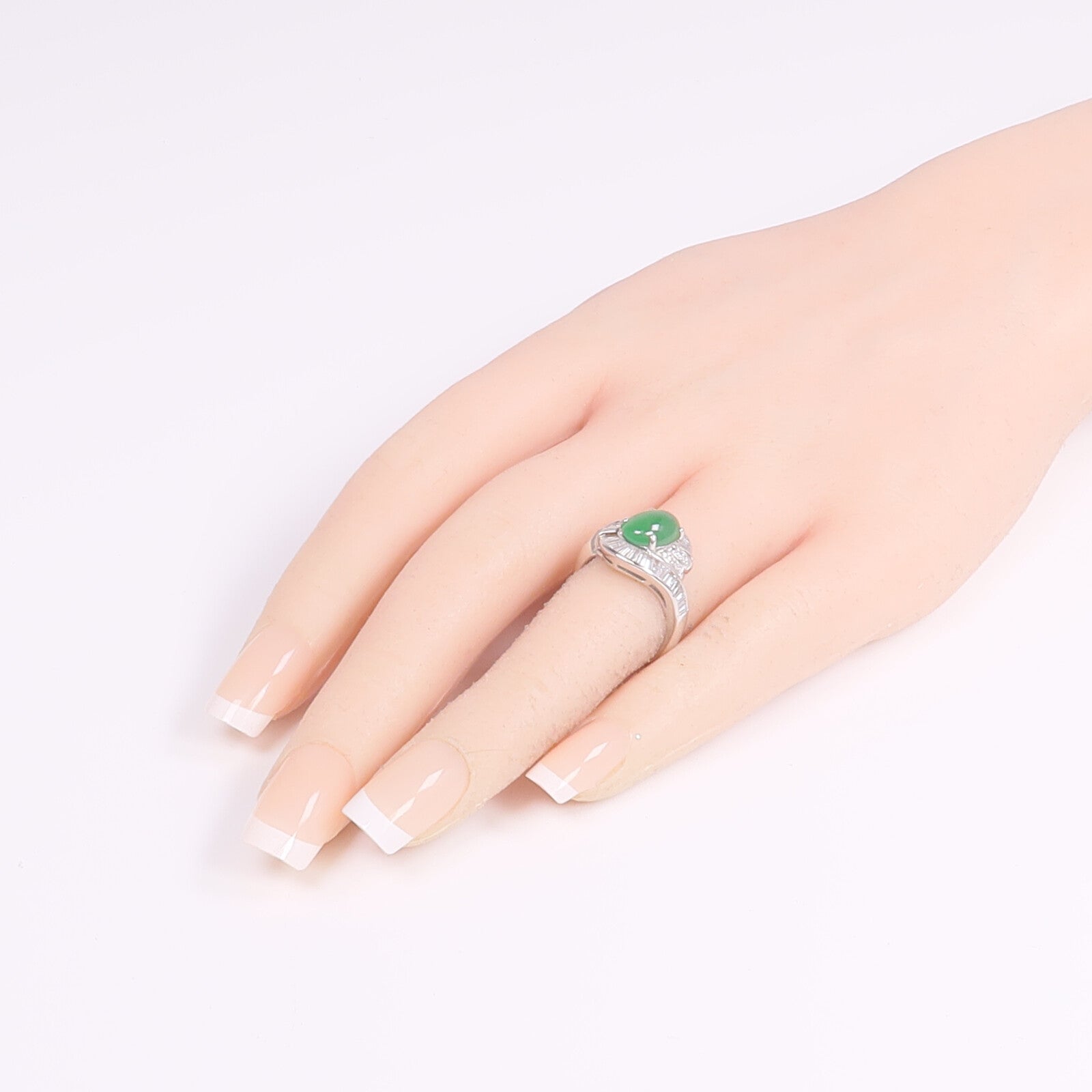 JEWELRY PT900鉑金Jade Diamond Ring翡翠/鑽石戒指US#5.5