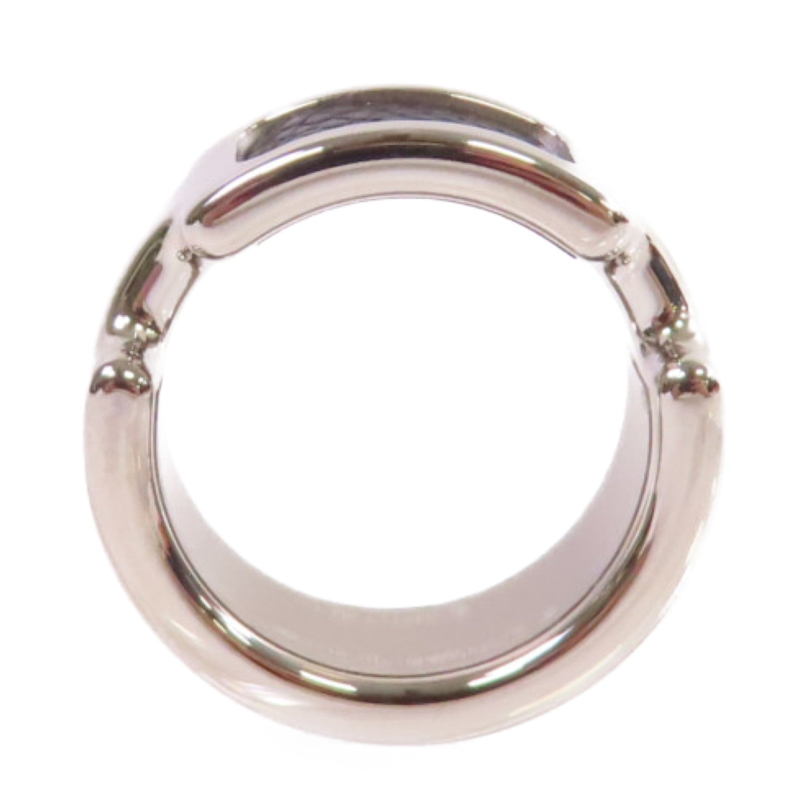 HERMES 白鍍金/牛皮皮革Olympe Ring S戒指Noir黑色US#6