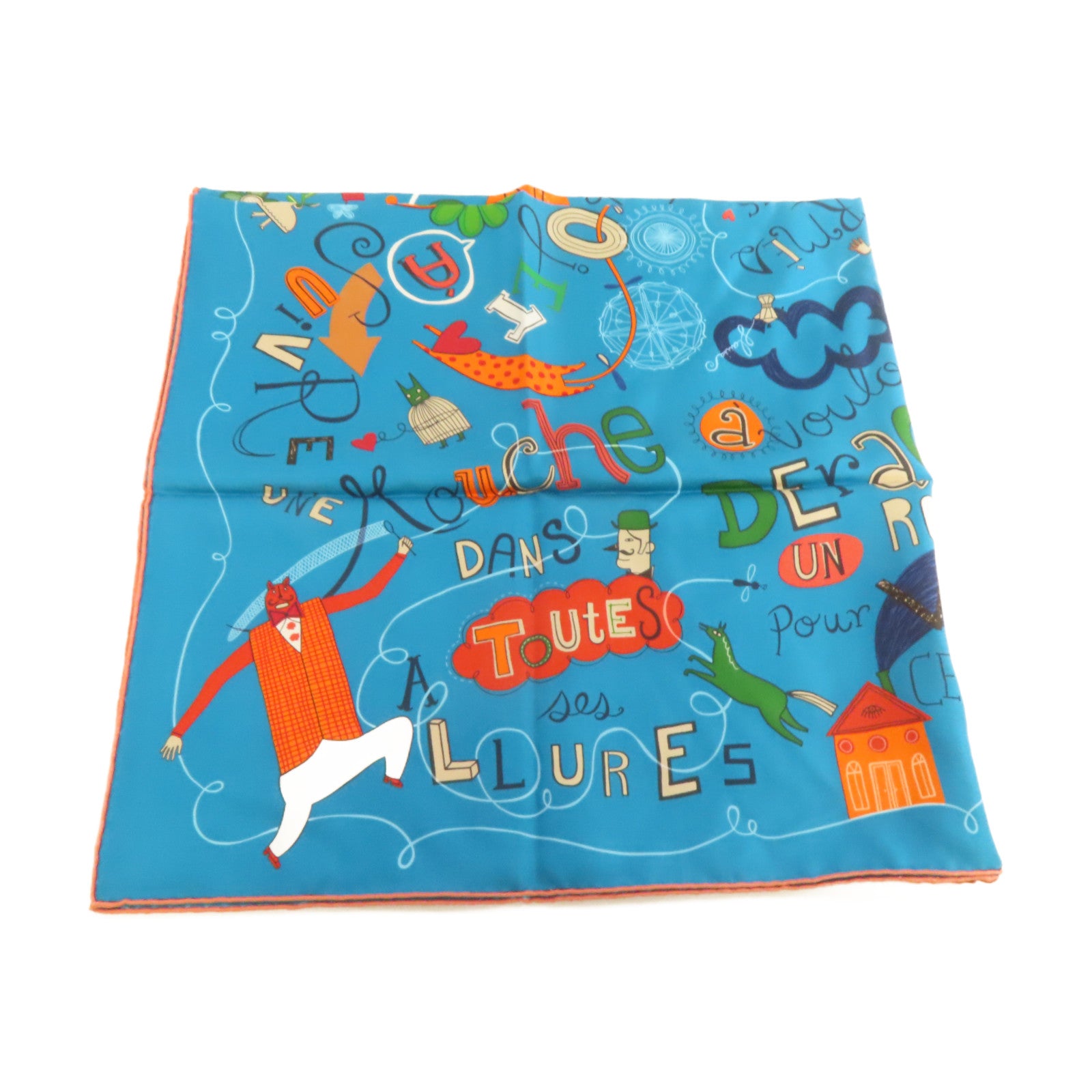 HERMES 【激減優惠】絲質Scarf 90x90絲巾藍綠色/彩色