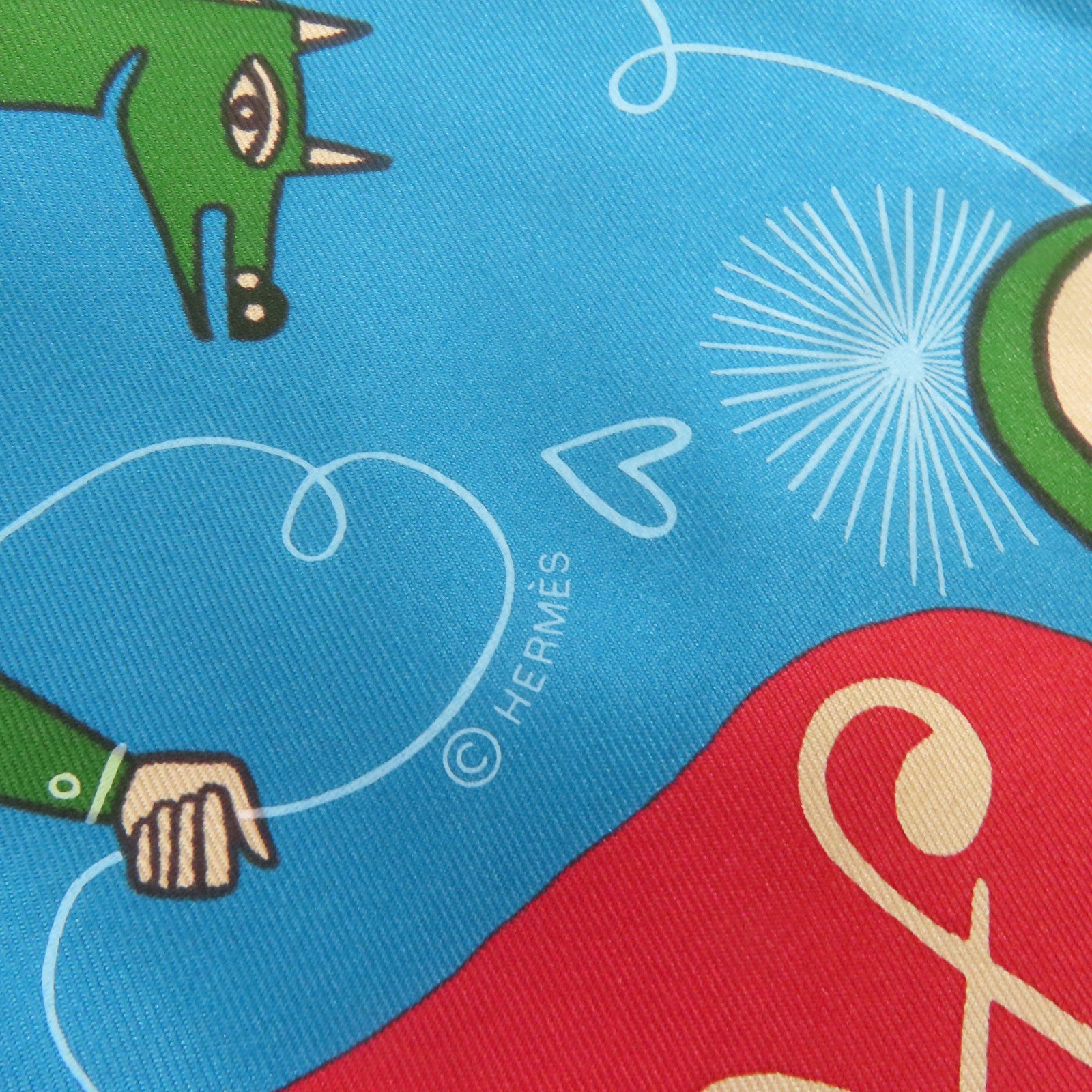 HERMES 【激減優惠】絲質Scarf 90x90絲巾藍綠色/彩色