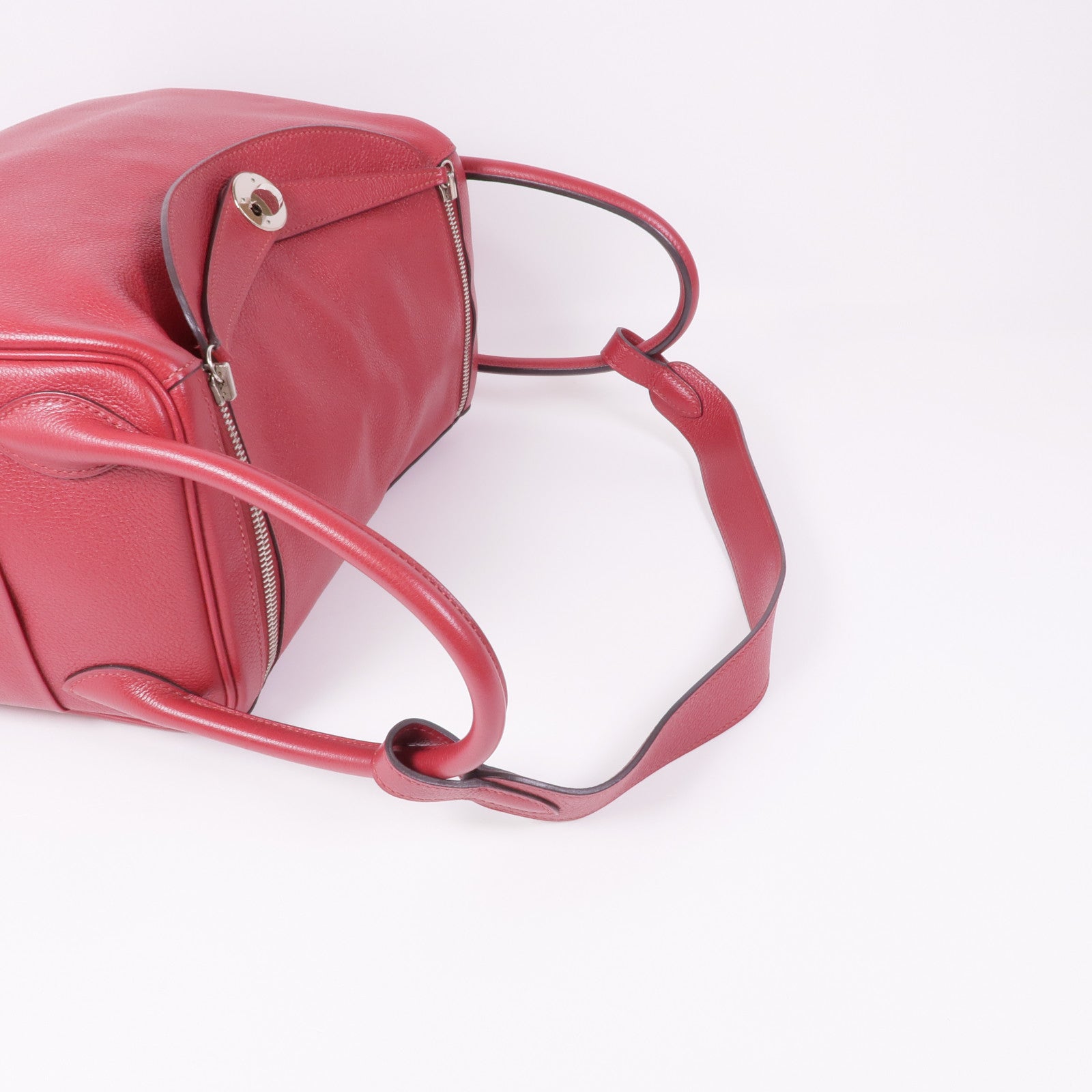 HERMES Clemence皮革Lindy 30銀扣肩背袋Rouge Casaque