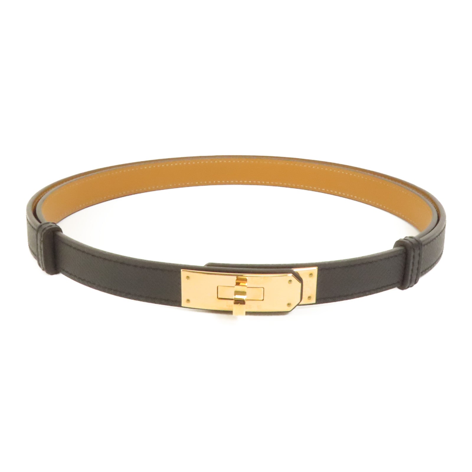 HERMES Epsom皮革Kelly Belt玫瑰金扣皮帶Noir