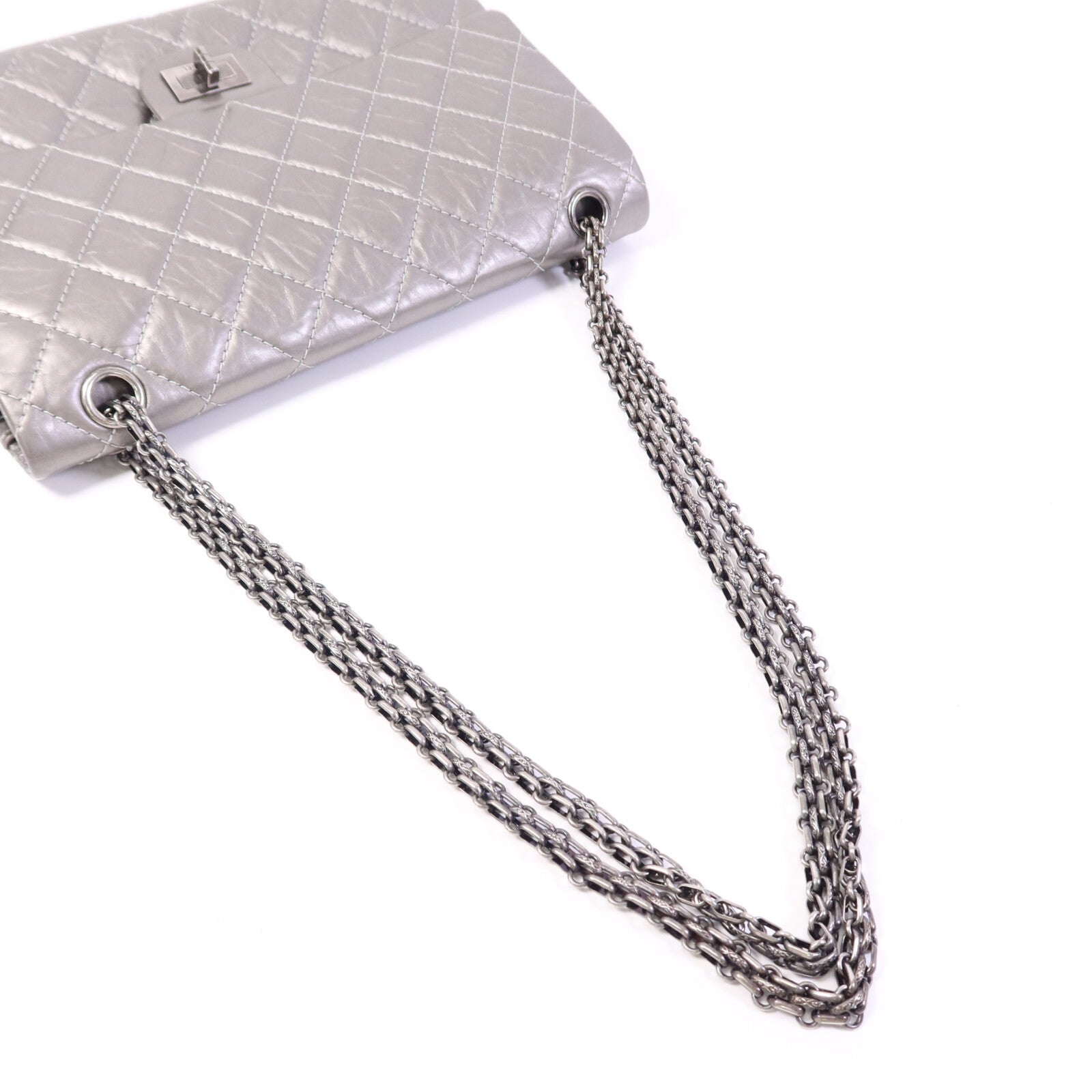 CHANEL 牛皮皮革2.55 Large銀扣鏈帶肩背袋