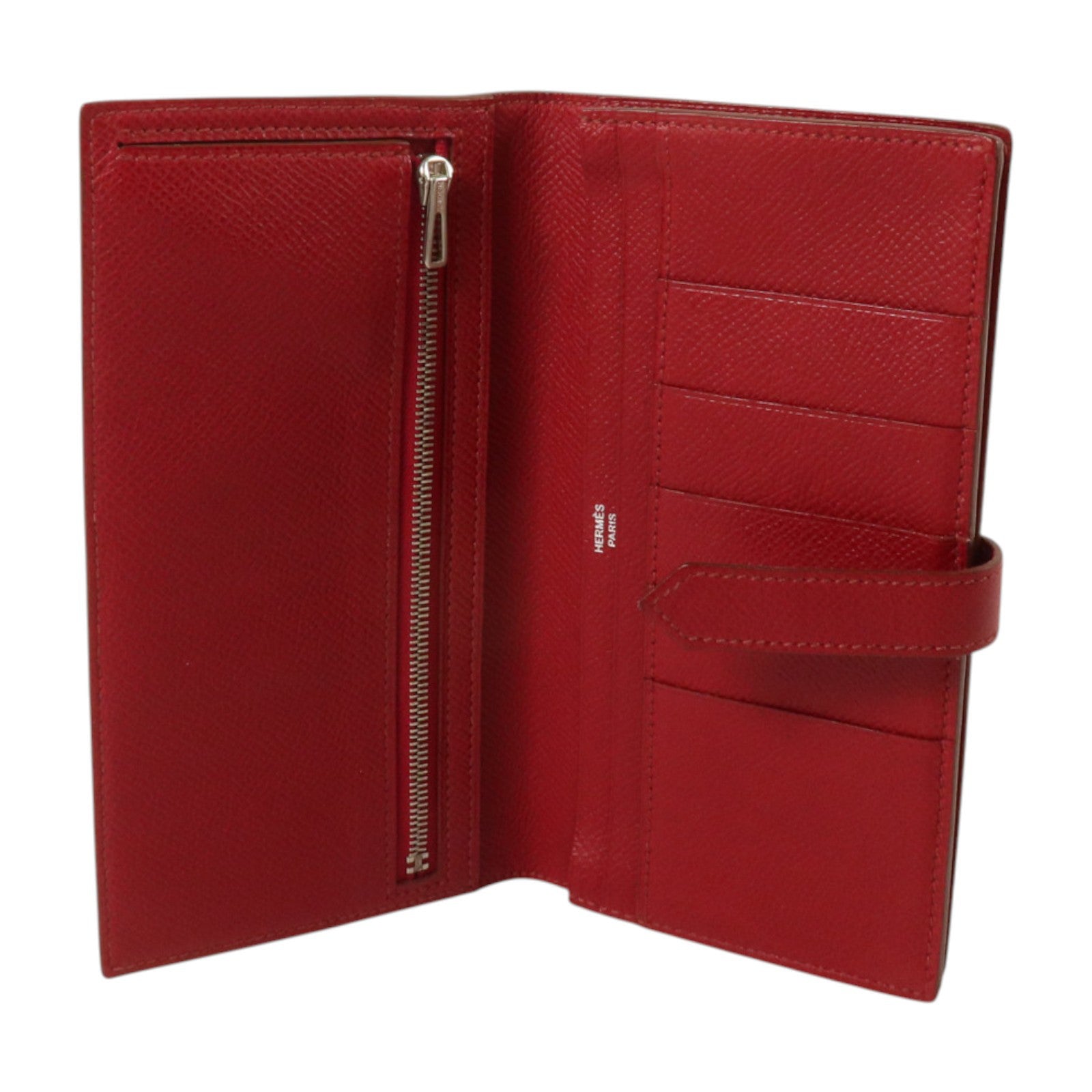 HERMES Epsom皮革Bearn Long Wallet銀扣長錢包Rouge Grenade