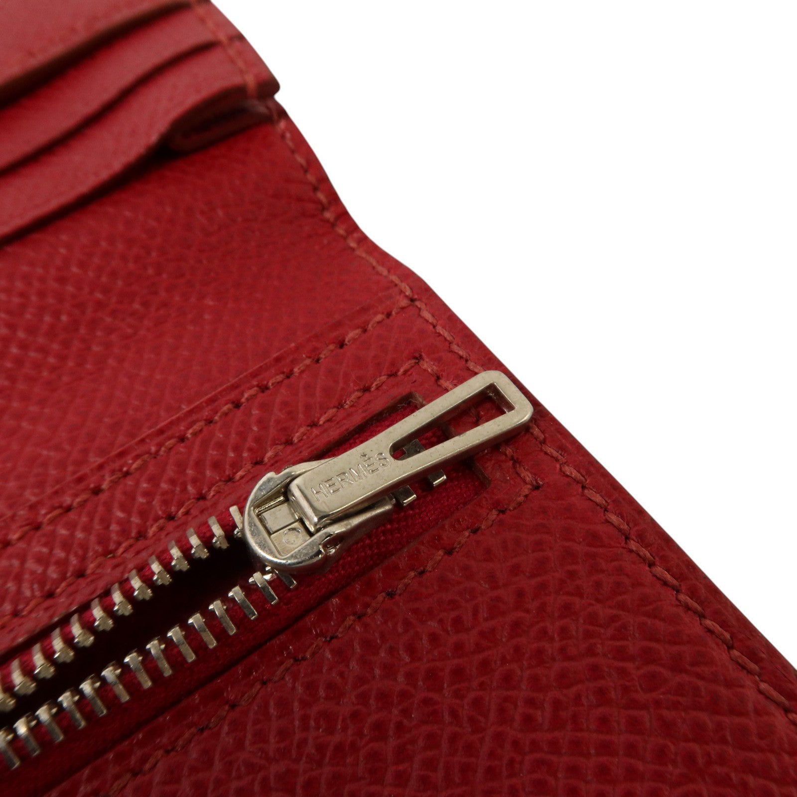 HERMES Epsom皮革Bearn Long Wallet銀扣長錢包Rouge Grenade