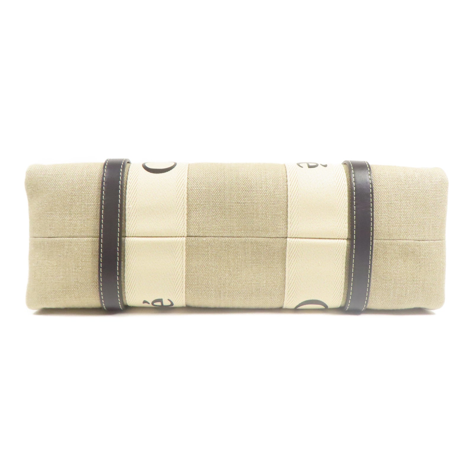 Chloe Woody Tote Bag Medium Canvas Beige Black