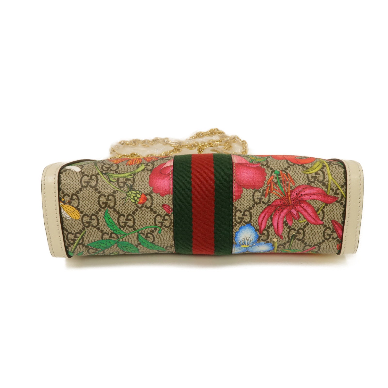 GUCCI 塗層帆布Shoulder Bag金扣鏈帶肩背袋白色
