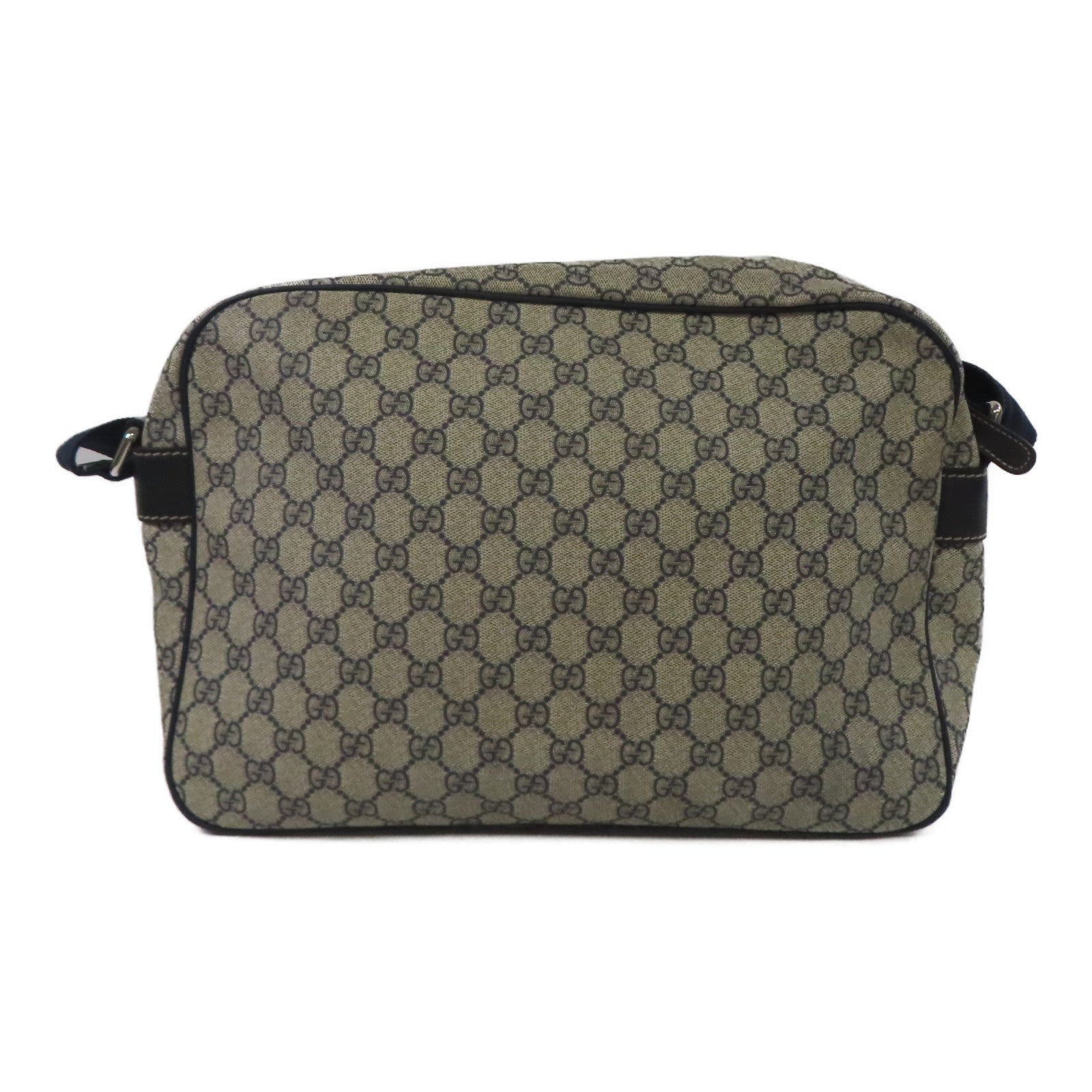 GUCCI 塗層帆布Shoulder Bag銀扣肩背袋深藍色/米色