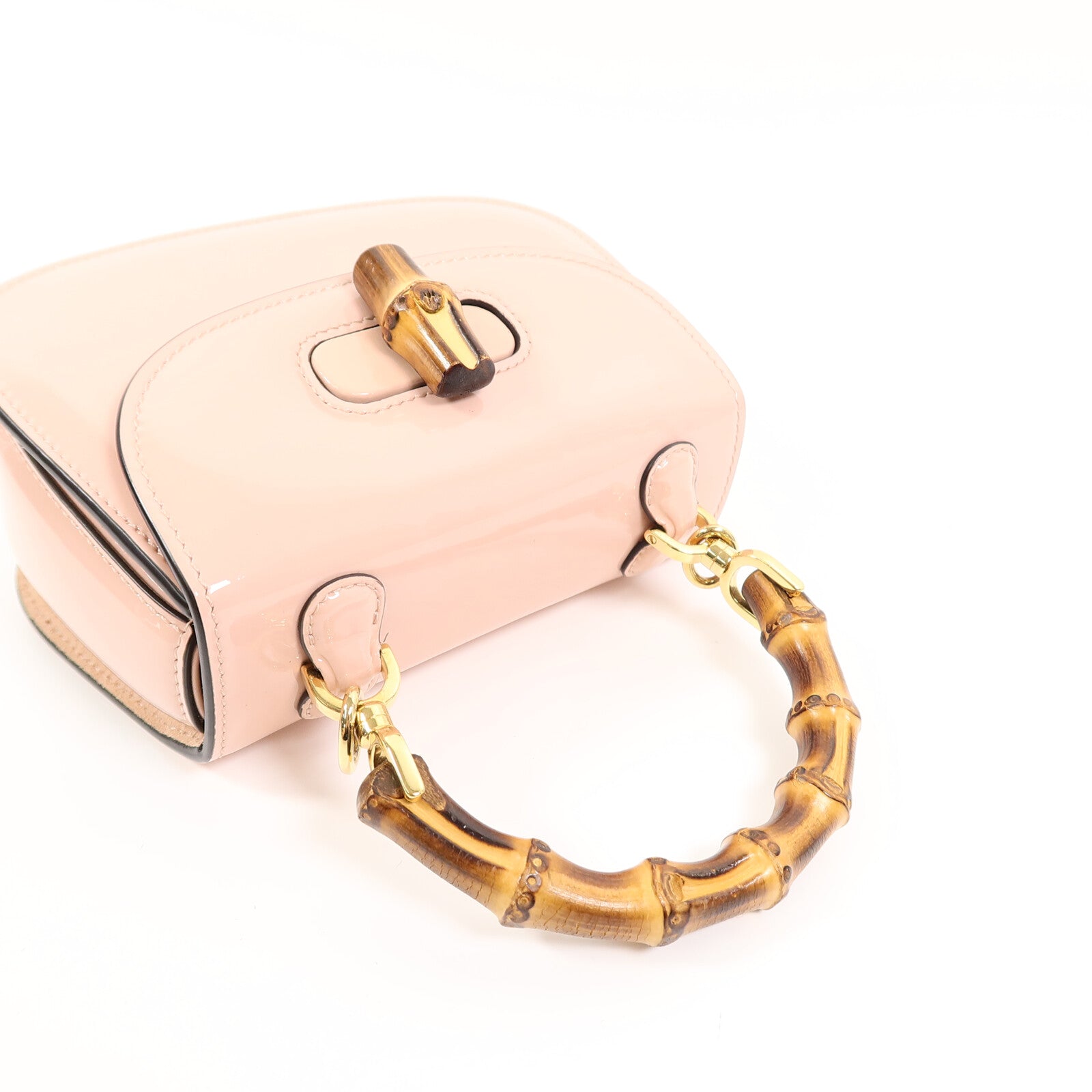 GUCCI 漆皮皮革Bamboo 1947 Mini Top Handle Bag鏈帶手挽肩背兩用袋
