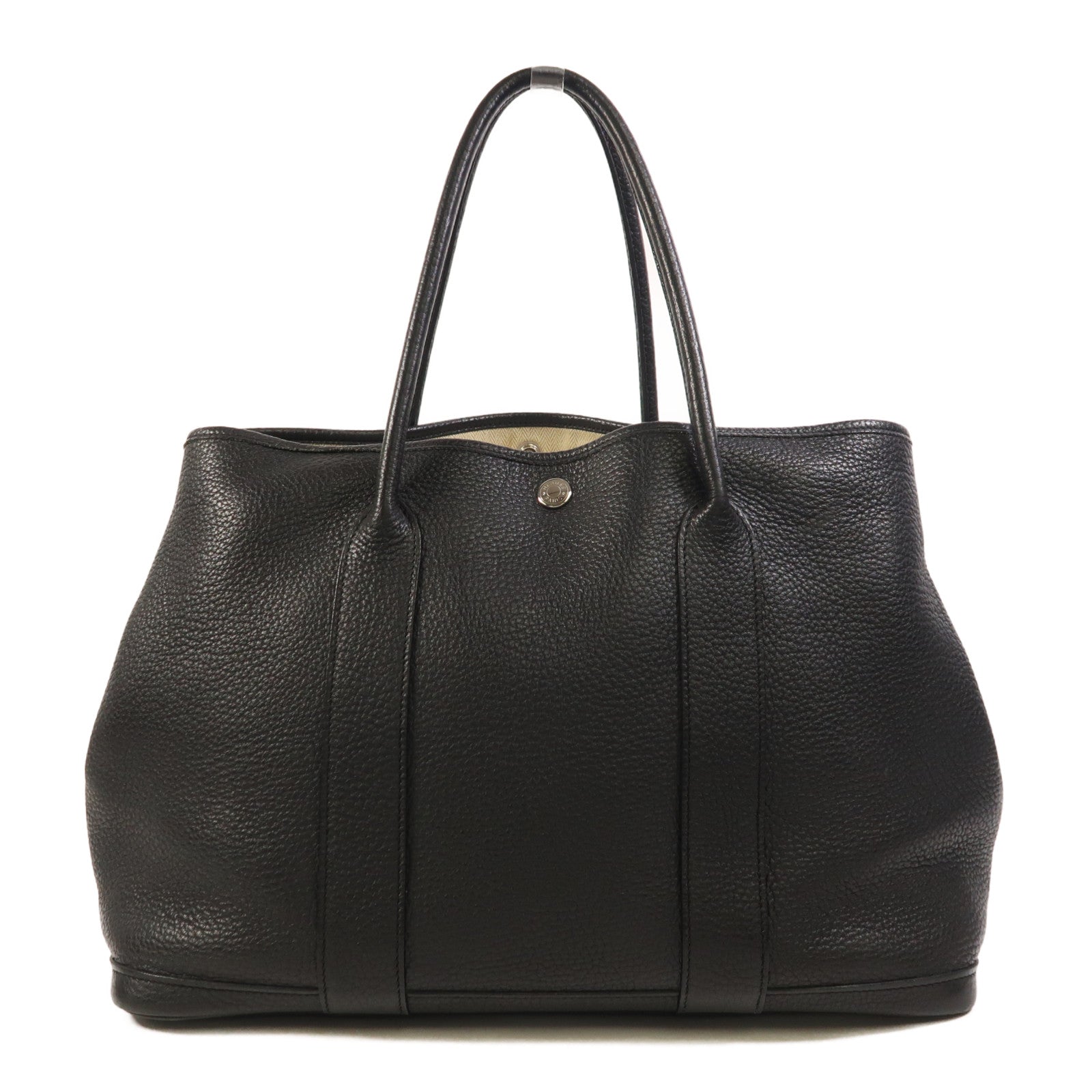 HERMES Negonda皮革Garden Party PM銀扣手挽袋Noir