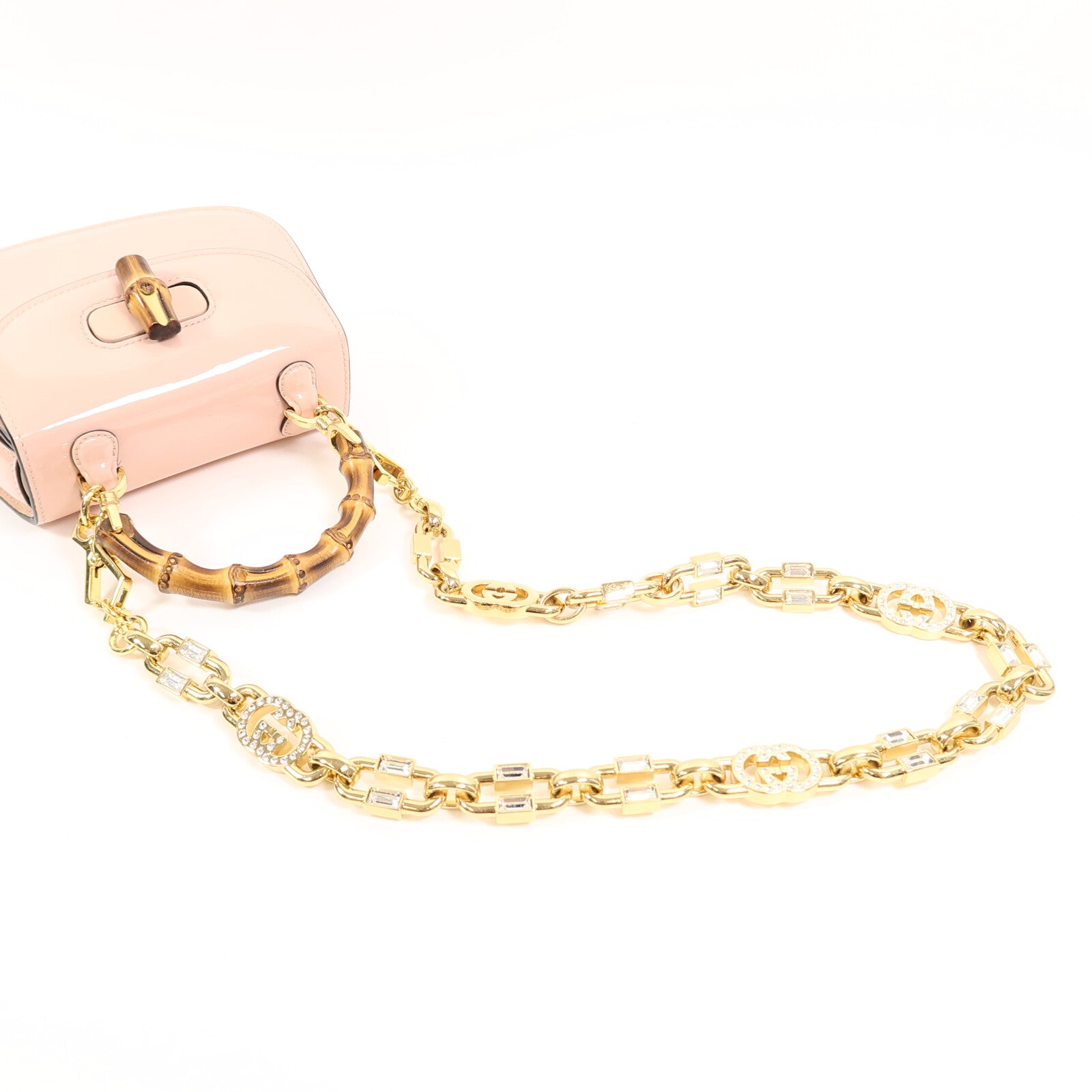 GUCCI 漆皮皮革Bamboo 1947 Mini Top Handle Bag鏈帶手挽肩背兩用袋
