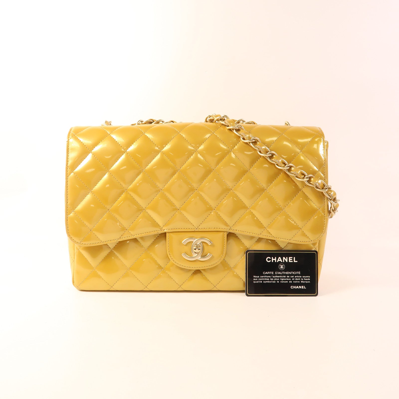 CHANEL 漆皮皮革Large Classic金扣鏈帶肩背袋