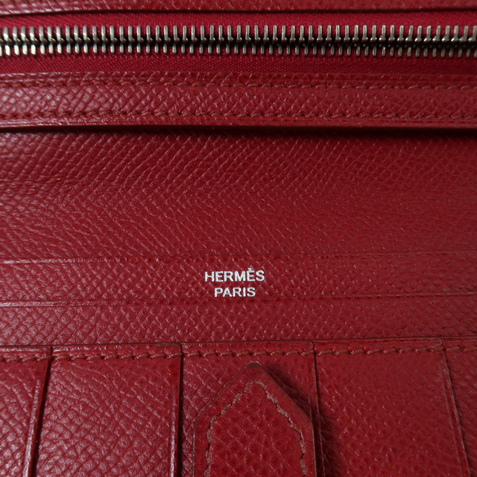HERMES Epsom皮革Bearn Long Wallet銀扣長錢包Rouge Grenade