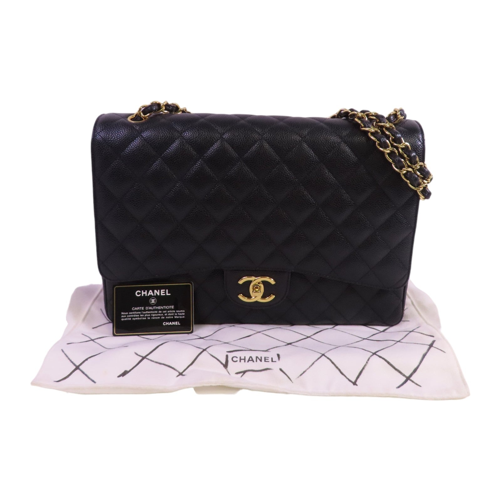 CHANEL 牛皮皮革Maxi Classic金扣鏈帶肩背袋