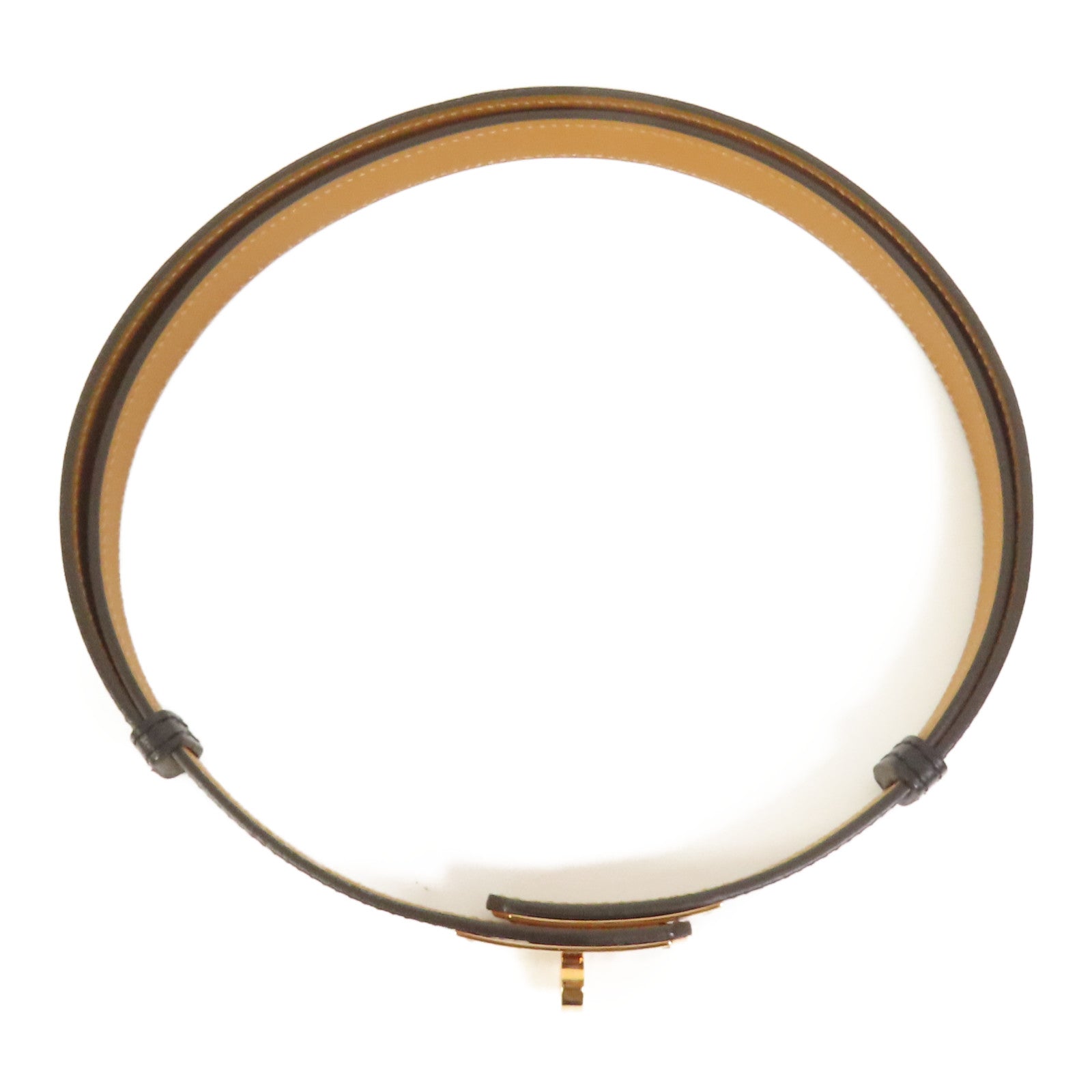 HERMES Epsom皮革Kelly Belt玫瑰金扣皮帶Noir