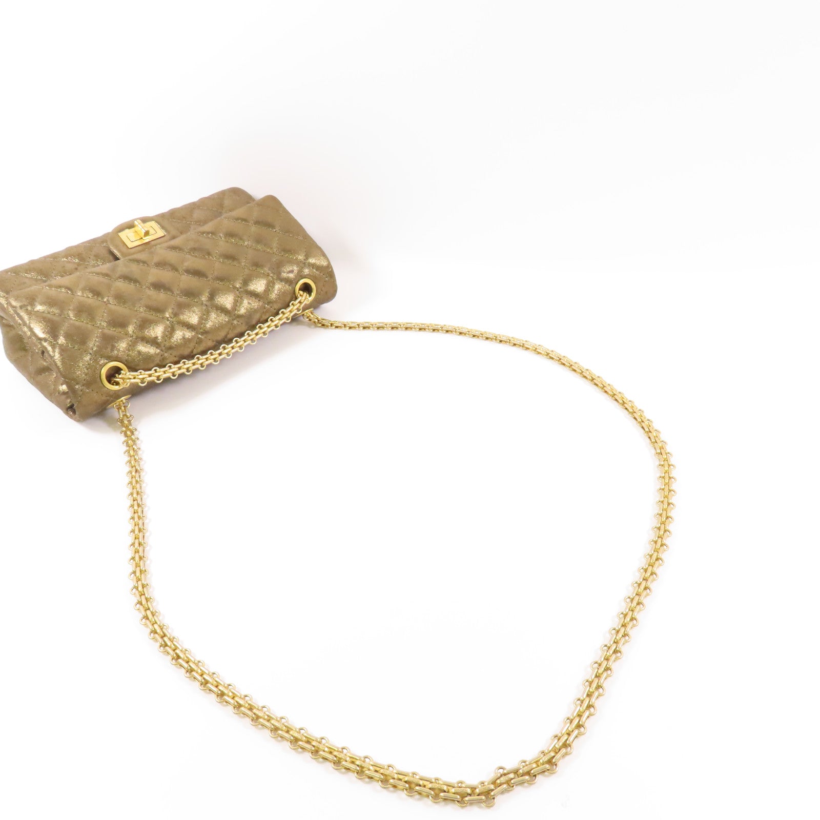 CHANEL CC GHW 2.55 Chain Shoulder Bag Calfskin Leather Gold