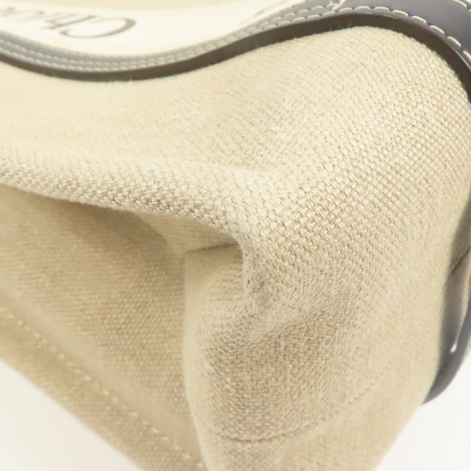 Chloe Woody Tote Bag Medium Canvas Beige Black