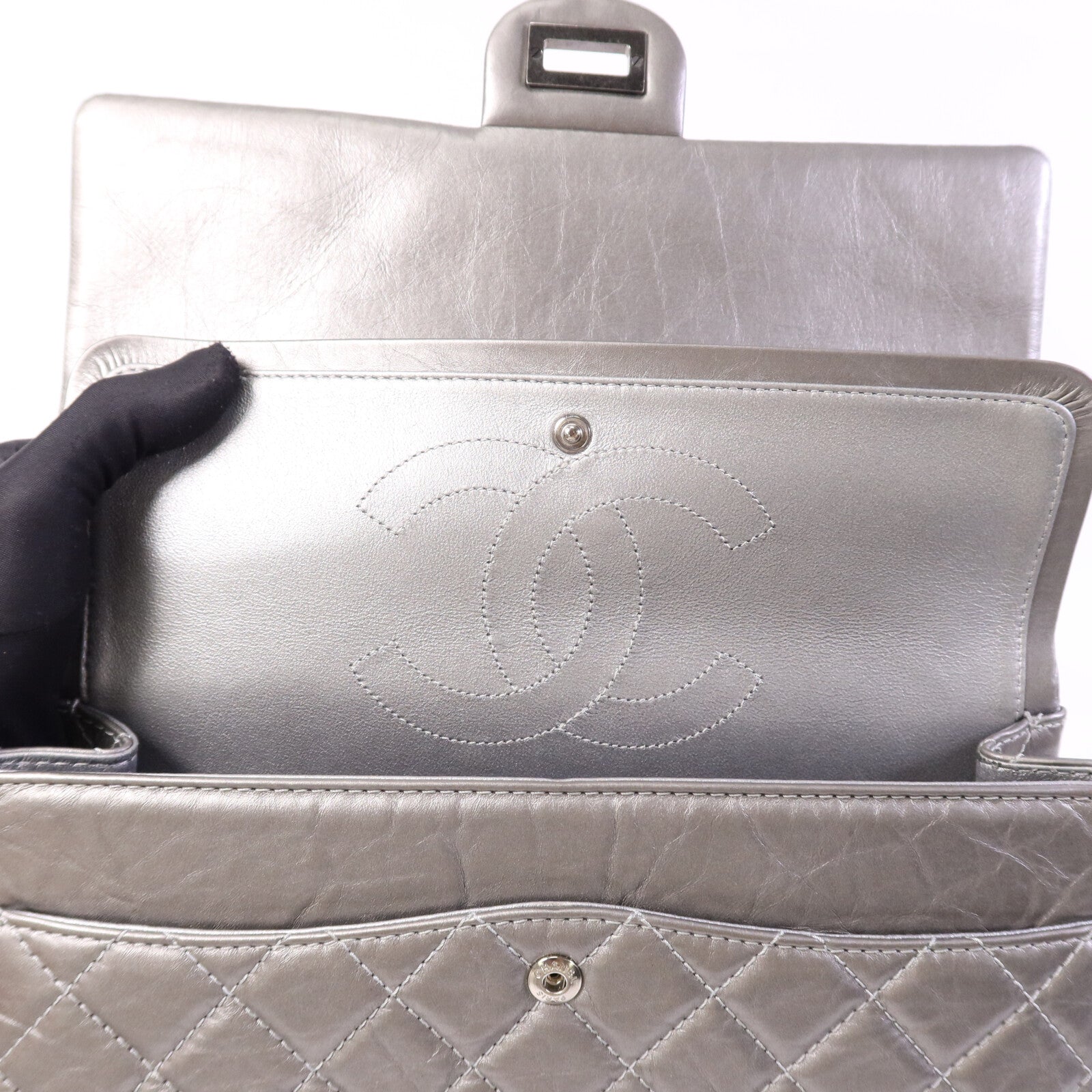 CHANEL 牛皮皮革2.55 Large銀扣鏈帶肩背袋
