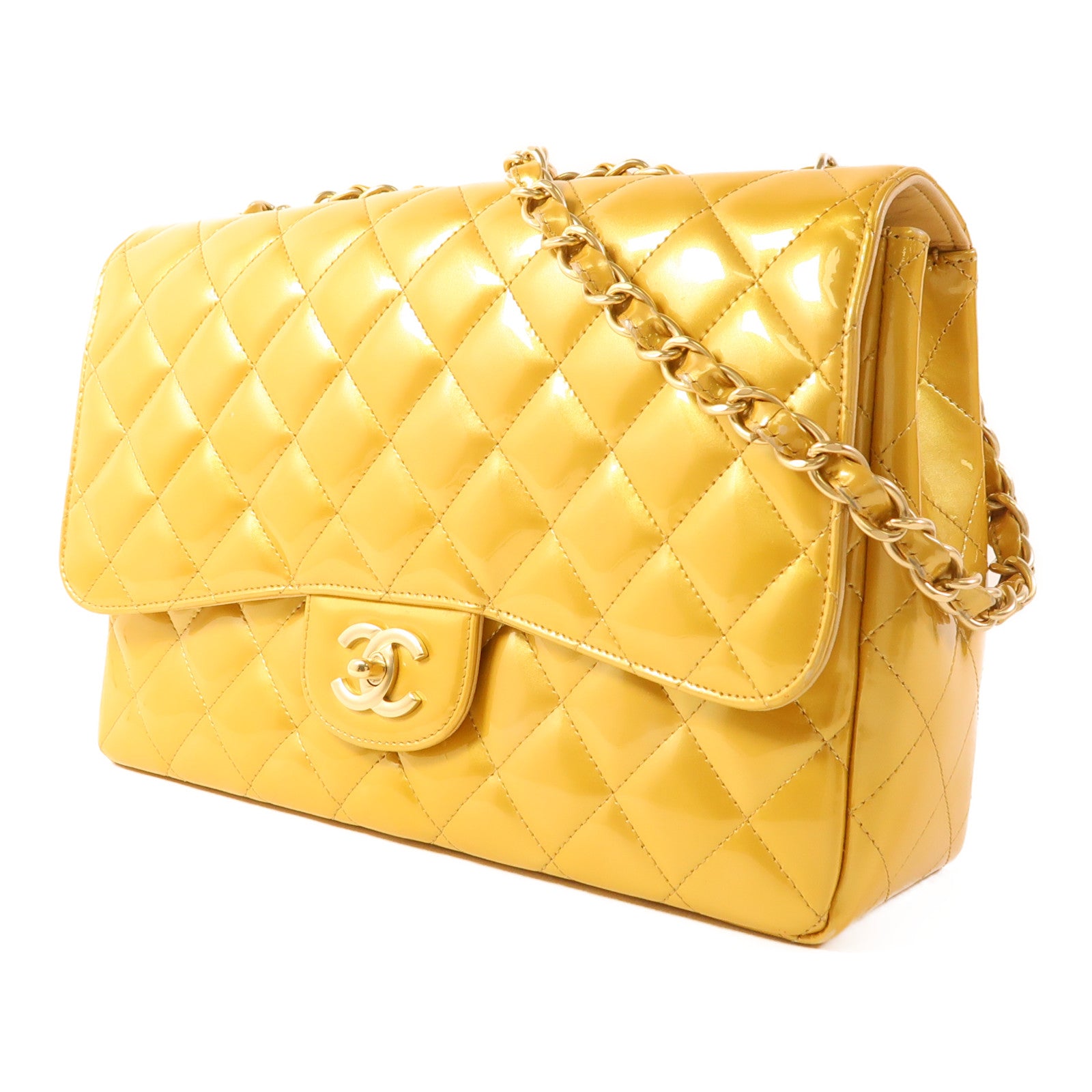 CHANEL 漆皮皮革Large Classic金扣鏈帶肩背袋