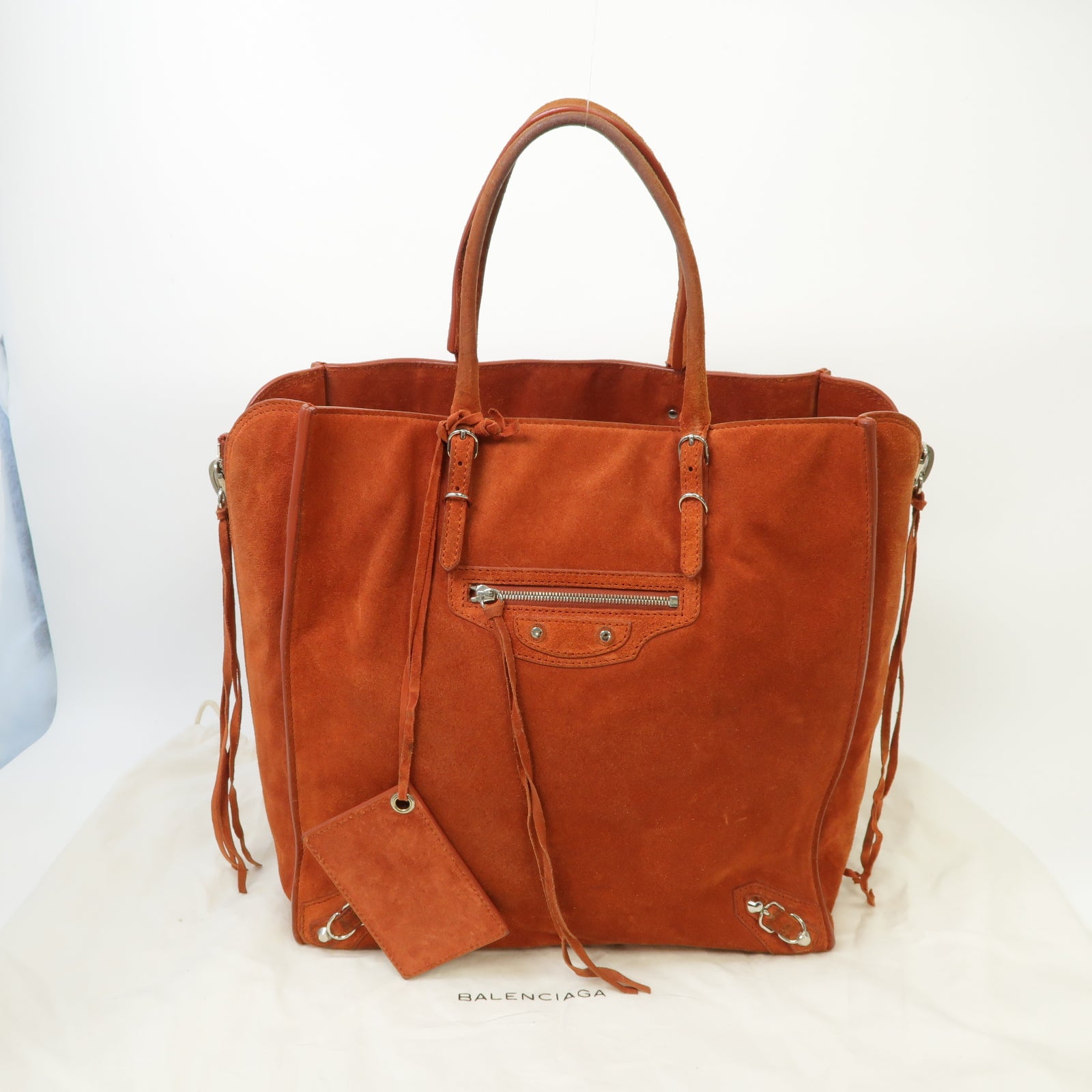 BALENCIAGA 【激減優惠】麂皮皮革Zip Papier銀扣手挽袋橙色