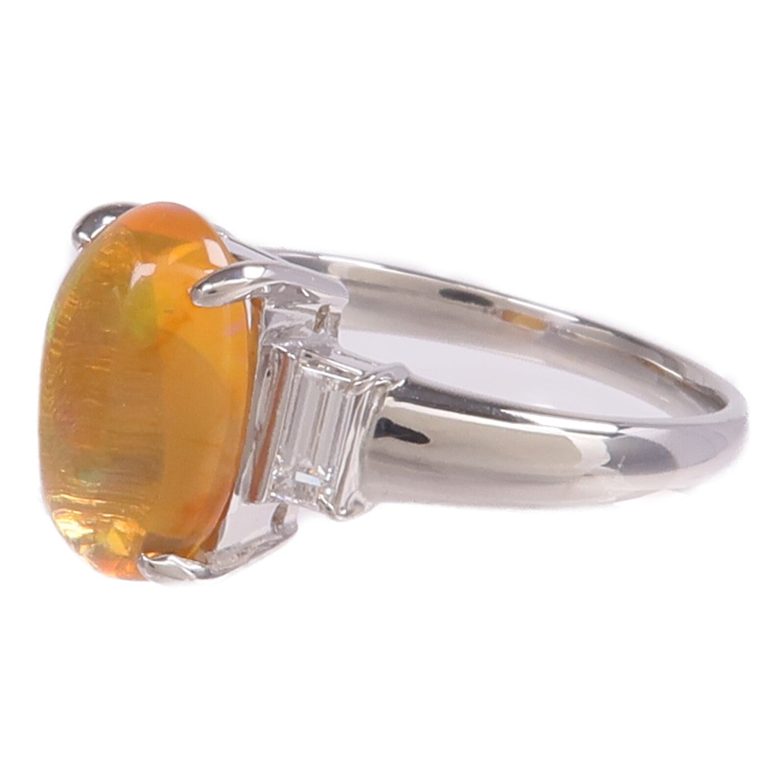 JEWELRY PT900鉑金Fire Opal Diamond Ring火蛋白石/鑽石戒指US#6.75