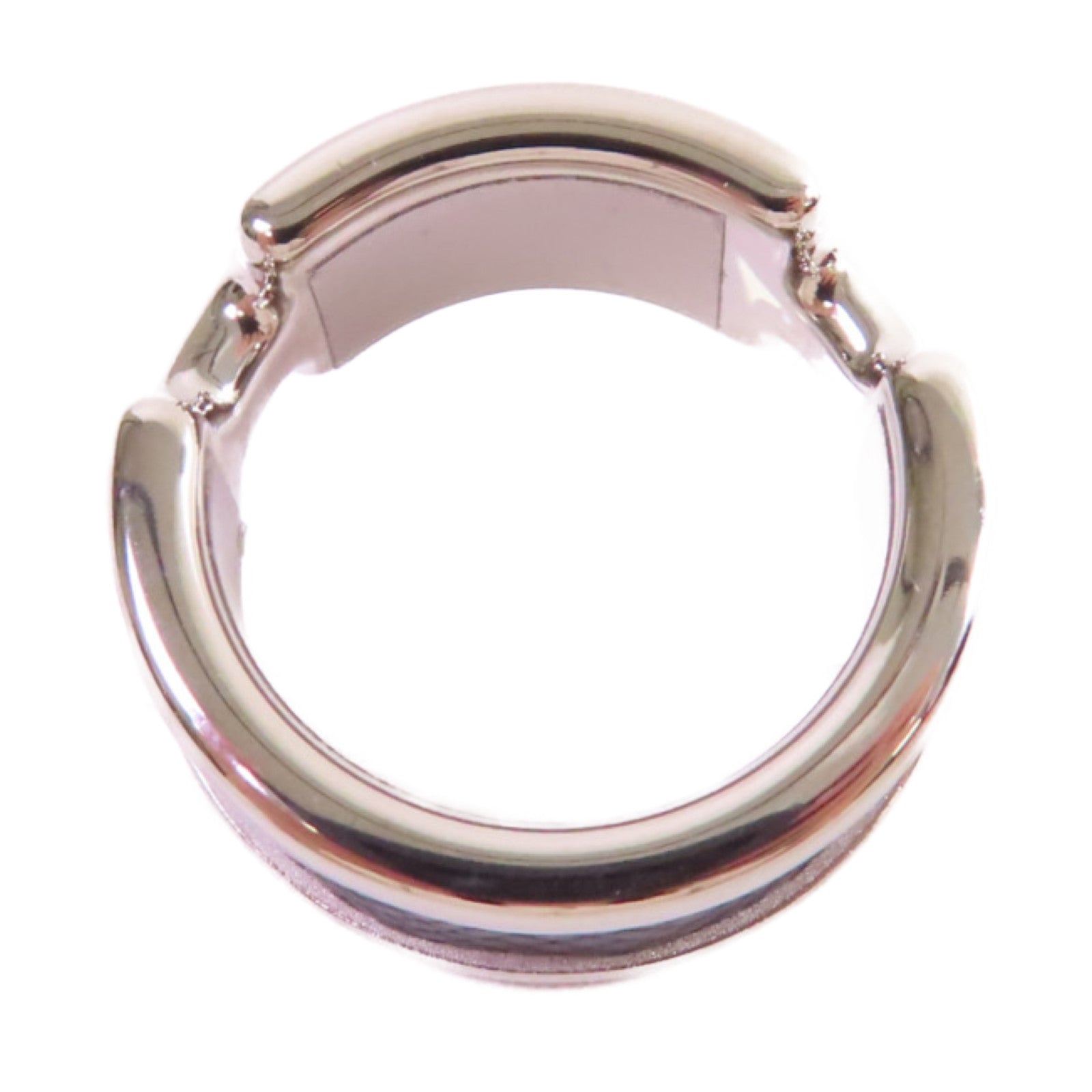 HERMES 白鍍金/牛皮皮革Olympe Ring S戒指Noir黑色US#6