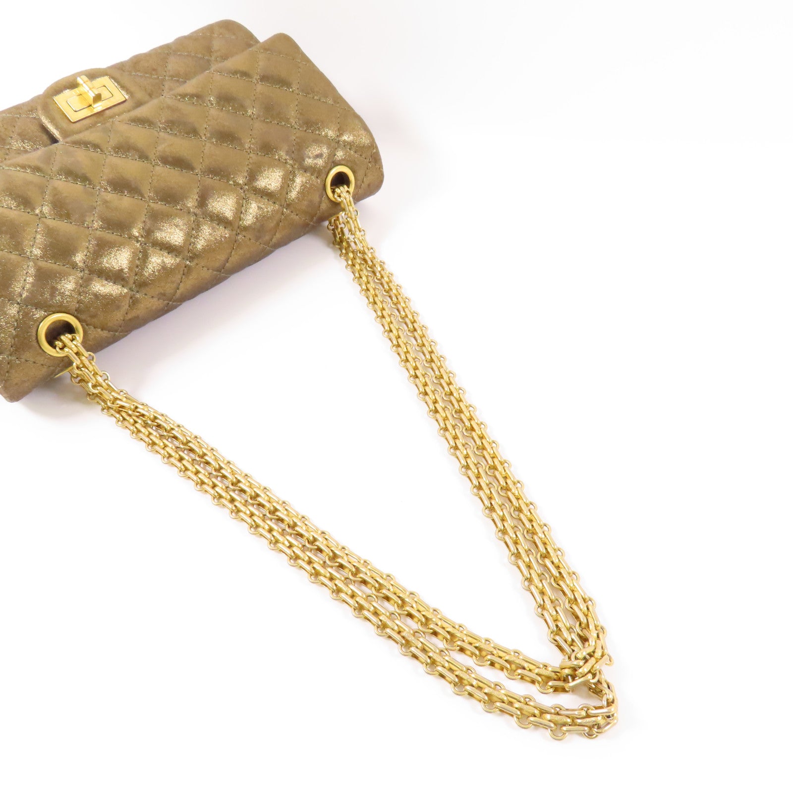 CHANEL CC GHW 2.55 Chain Shoulder Bag Calfskin Leather Gold