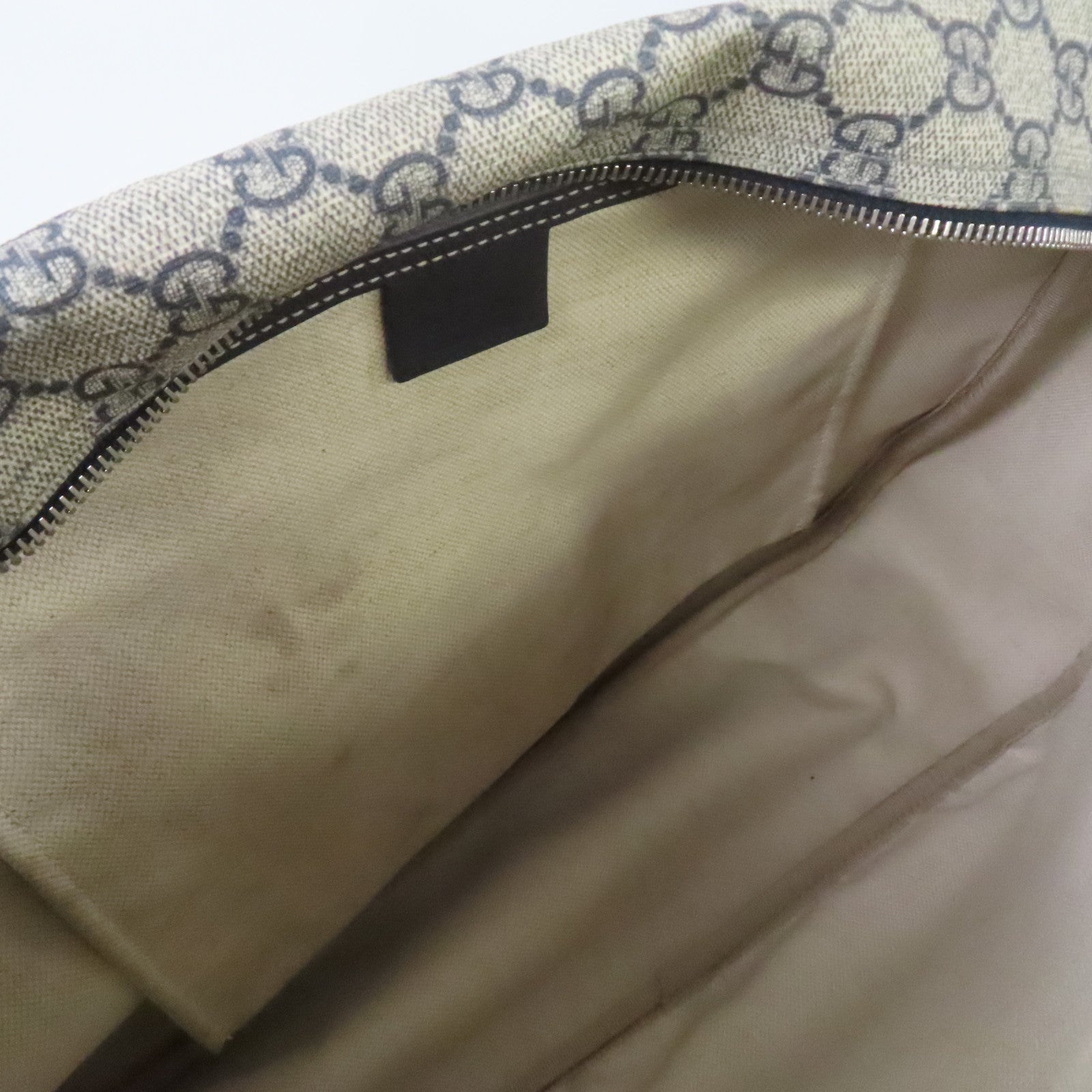 GUCCI 塗層帆布Shoulder Bag銀扣肩背袋深藍色/米色
