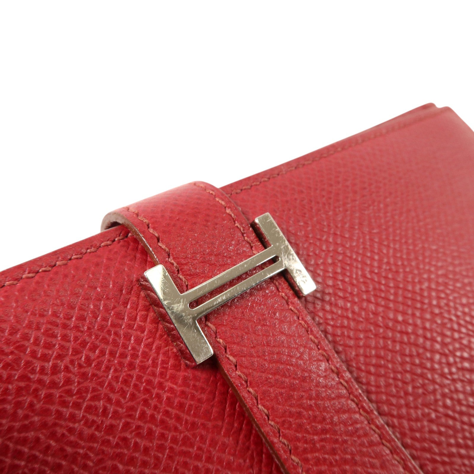 HERMES Epsom皮革Bearn Long Wallet銀扣長錢包Rouge Grenade