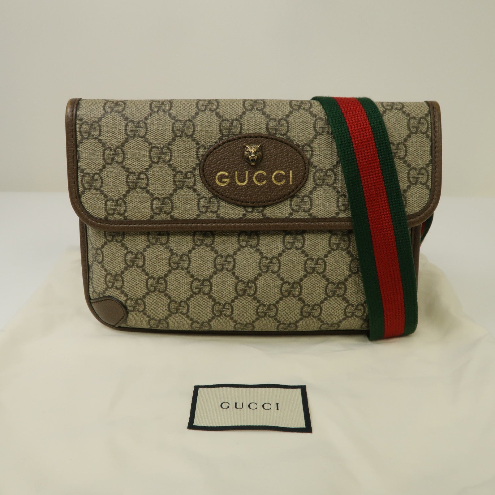 GUCCI 塗層帆布Neo Vintage GG金扣腰包啡色