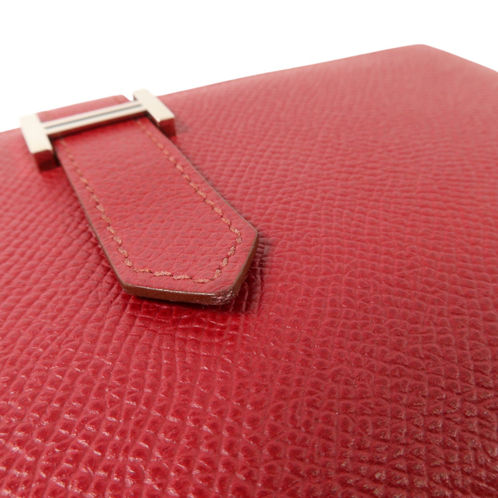 HERMES Epsom皮革Bearn Long Wallet銀扣長錢包Rouge Grenade