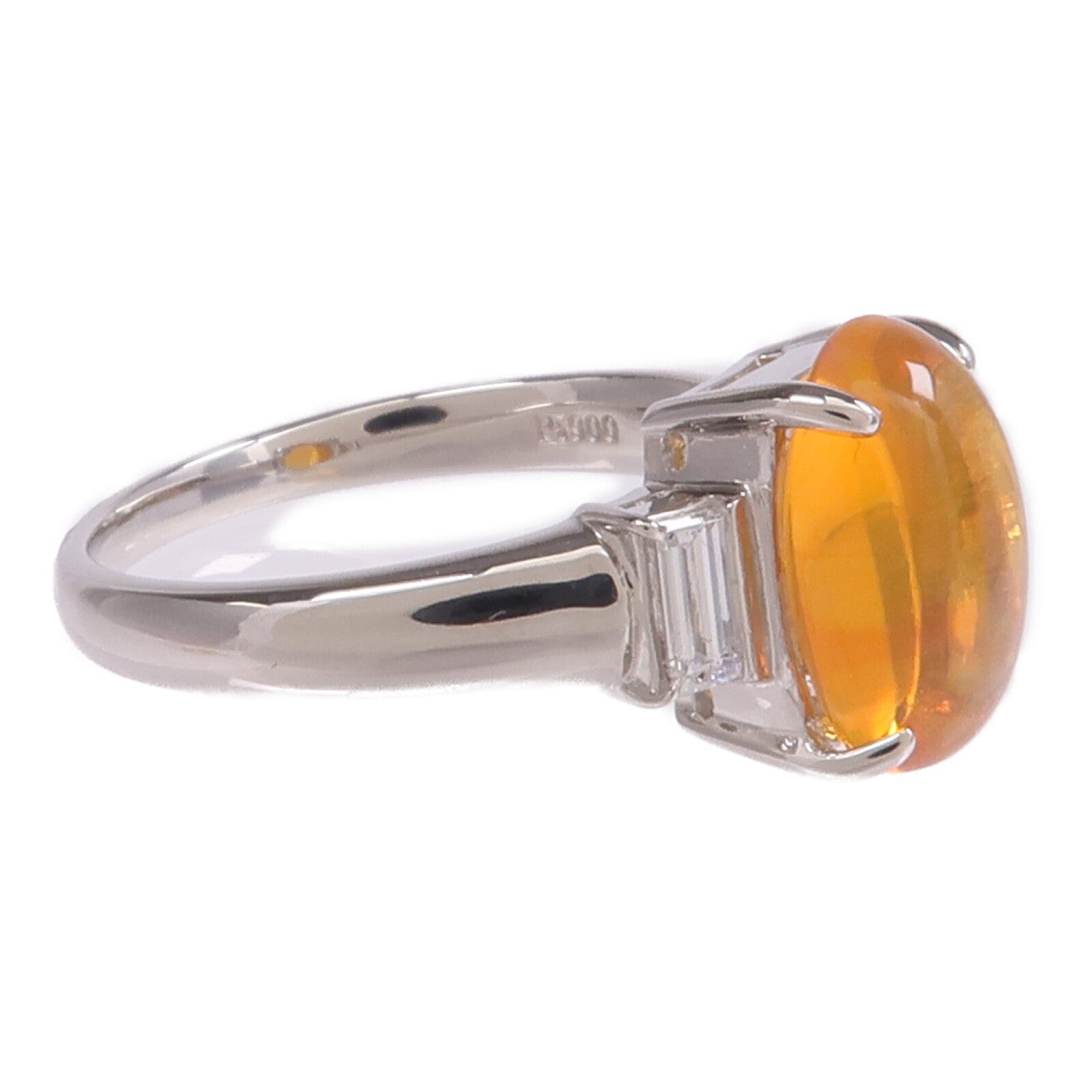 JEWELRY PT900鉑金Fire Opal Diamond Ring火蛋白石/鑽石戒指US#6.75