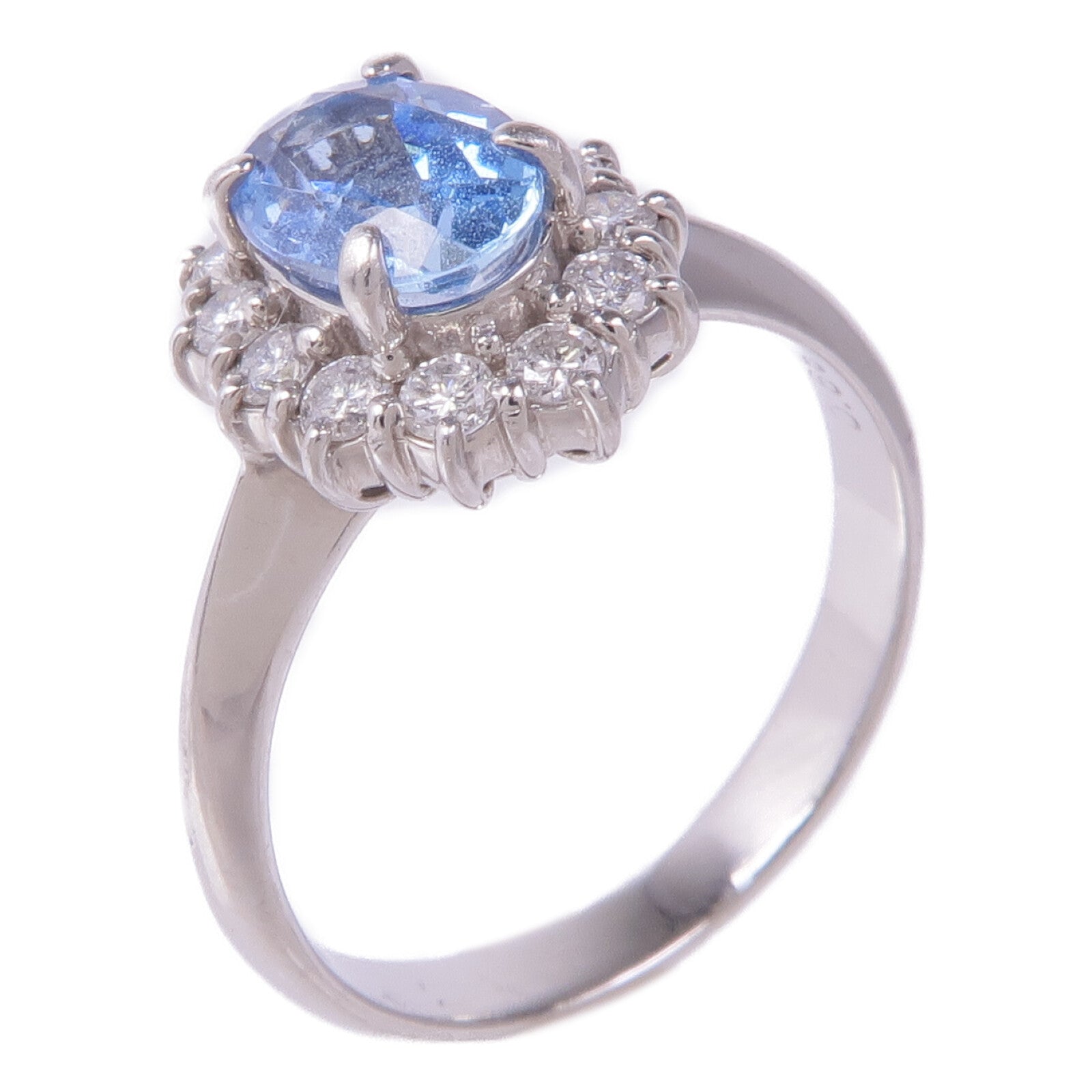 JEWELRY PT900鉑金Aquamarine Diamond Ring海藍寶石/鑽石戒指US#4.75