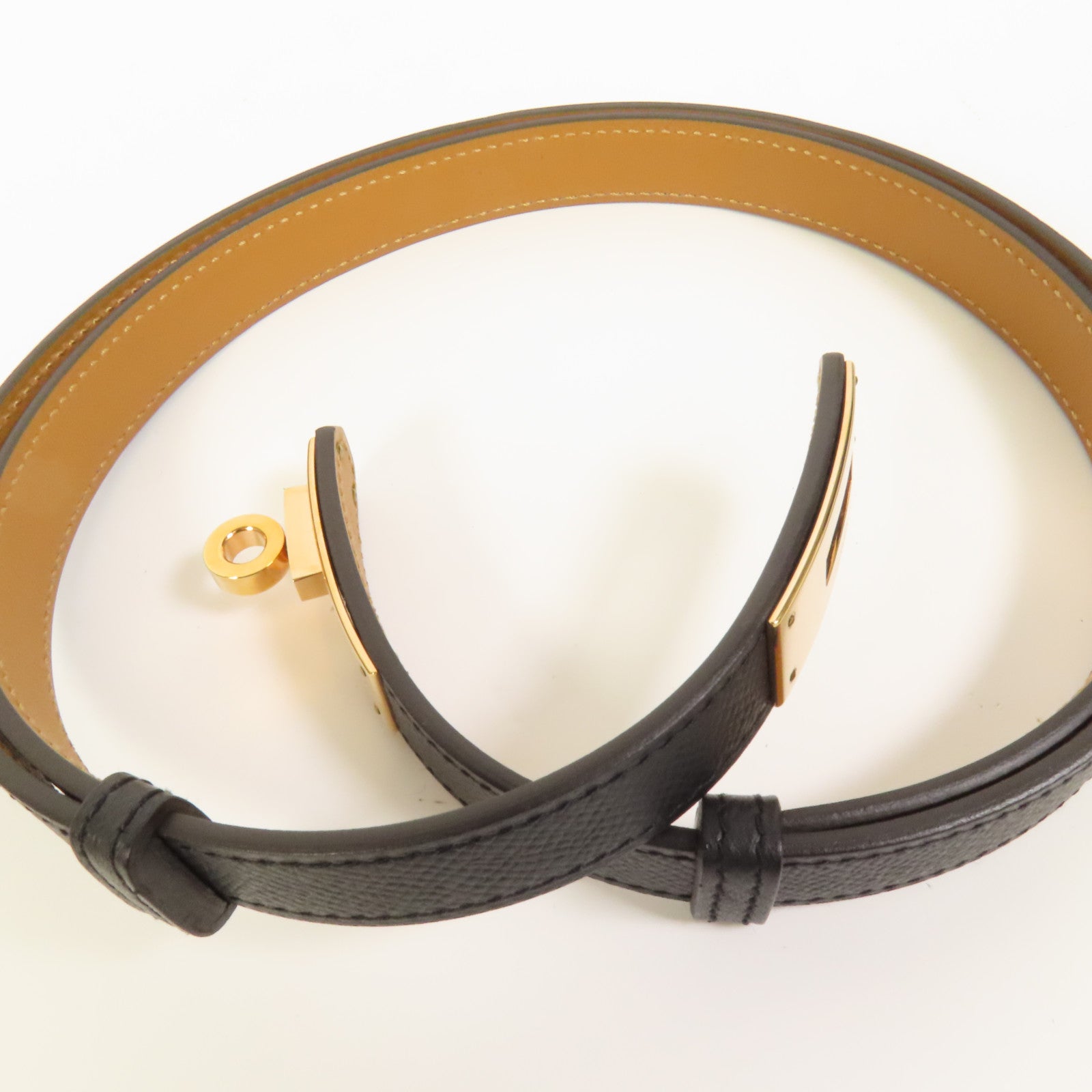 HERMES Epsom皮革Kelly Belt玫瑰金扣皮帶Noir