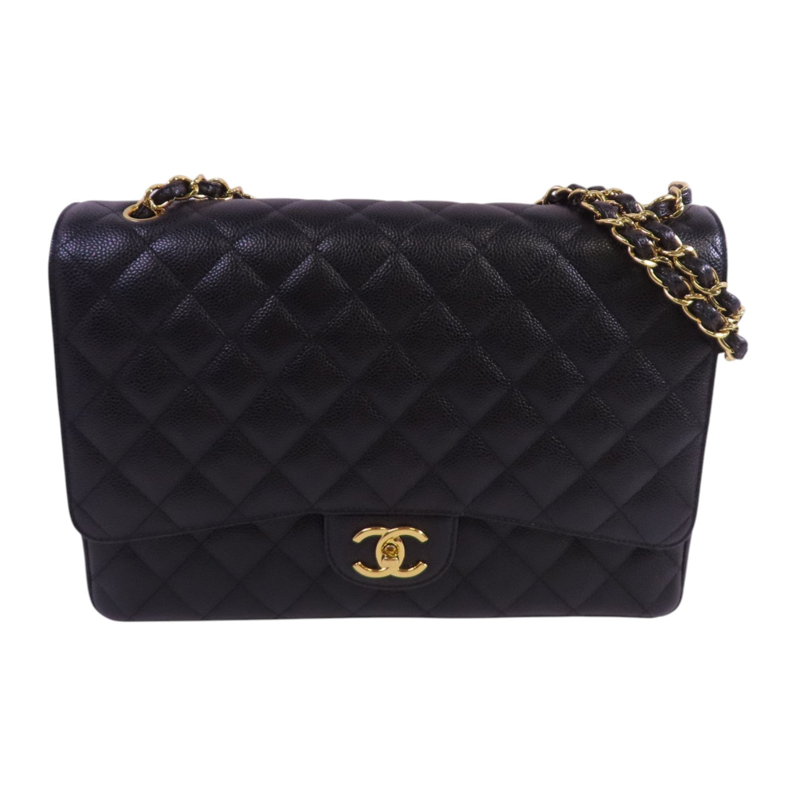 CHANEL 牛皮皮革Maxi Classic金扣鏈帶肩背袋