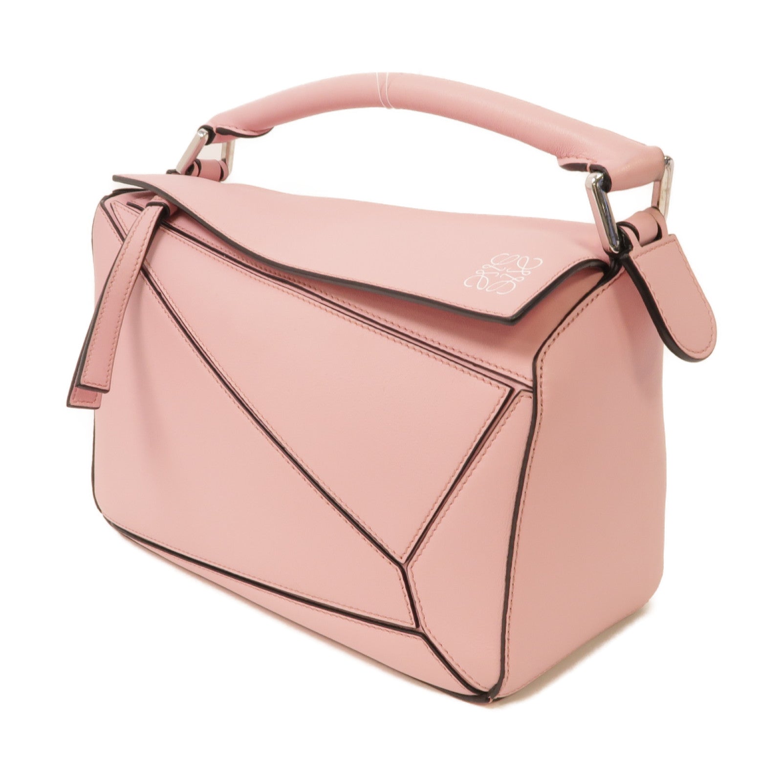 LOEWE 牛皮皮革Puzzle銀扣手挽肩背兩用袋粉紅色