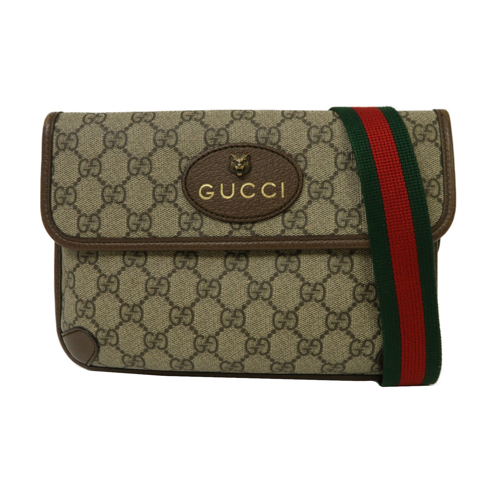 GUCCI 塗層帆布Neo Vintage GG金扣腰包啡色