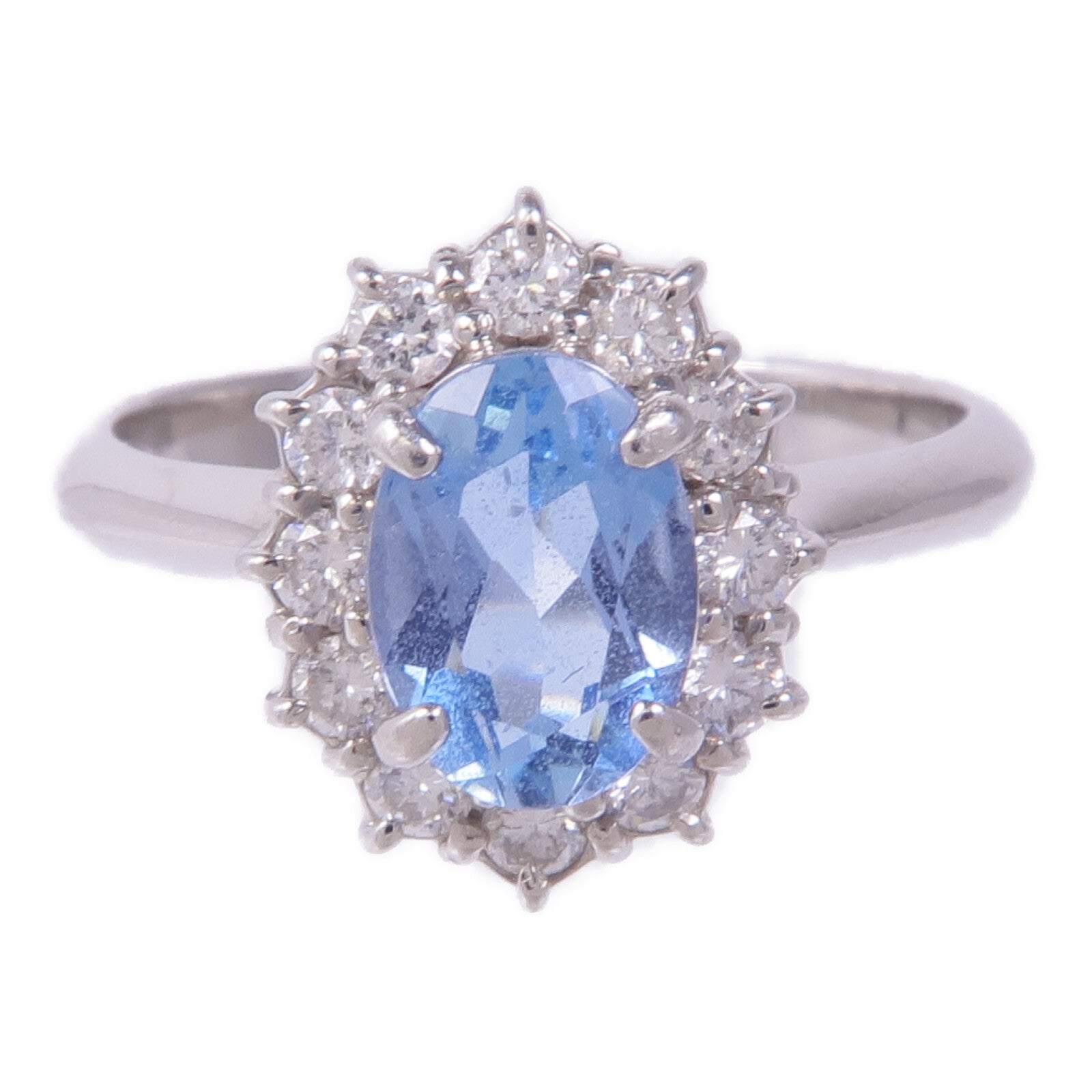 JEWELRY PT900鉑金Aquamarine Diamond Ring海藍寶石/鑽石戒指US#4.75
