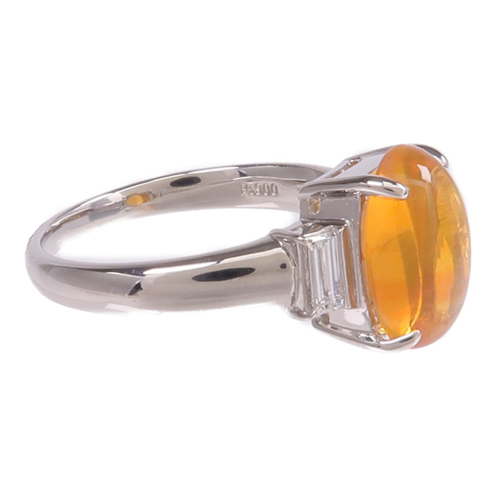JEWELRY PT900鉑金Fire Opal Diamond Ring火蛋白石/鑽石戒指US#6.75