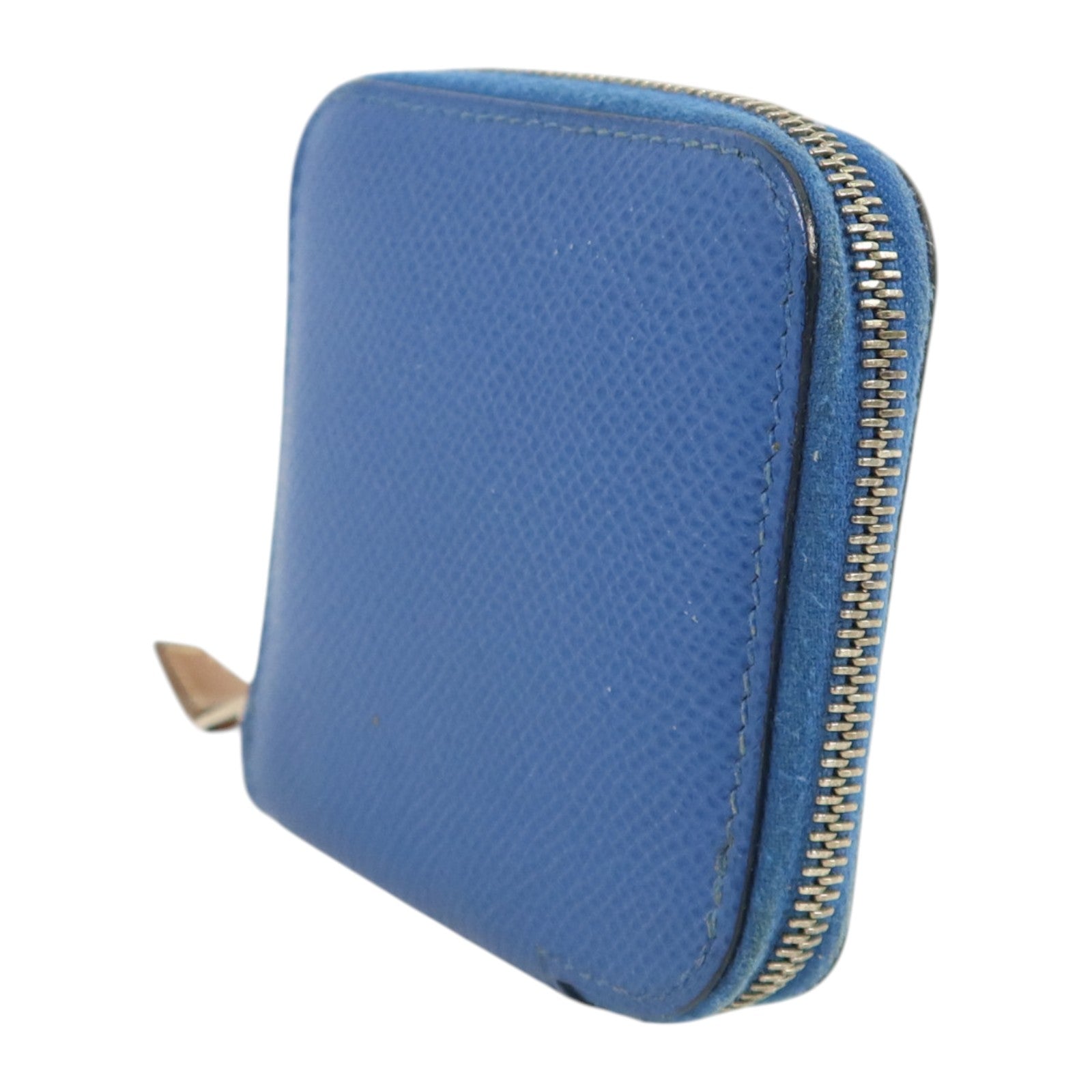 HERMES Epsom皮革Silk In Coin Purse銀扣零錢包Bleu Electrique